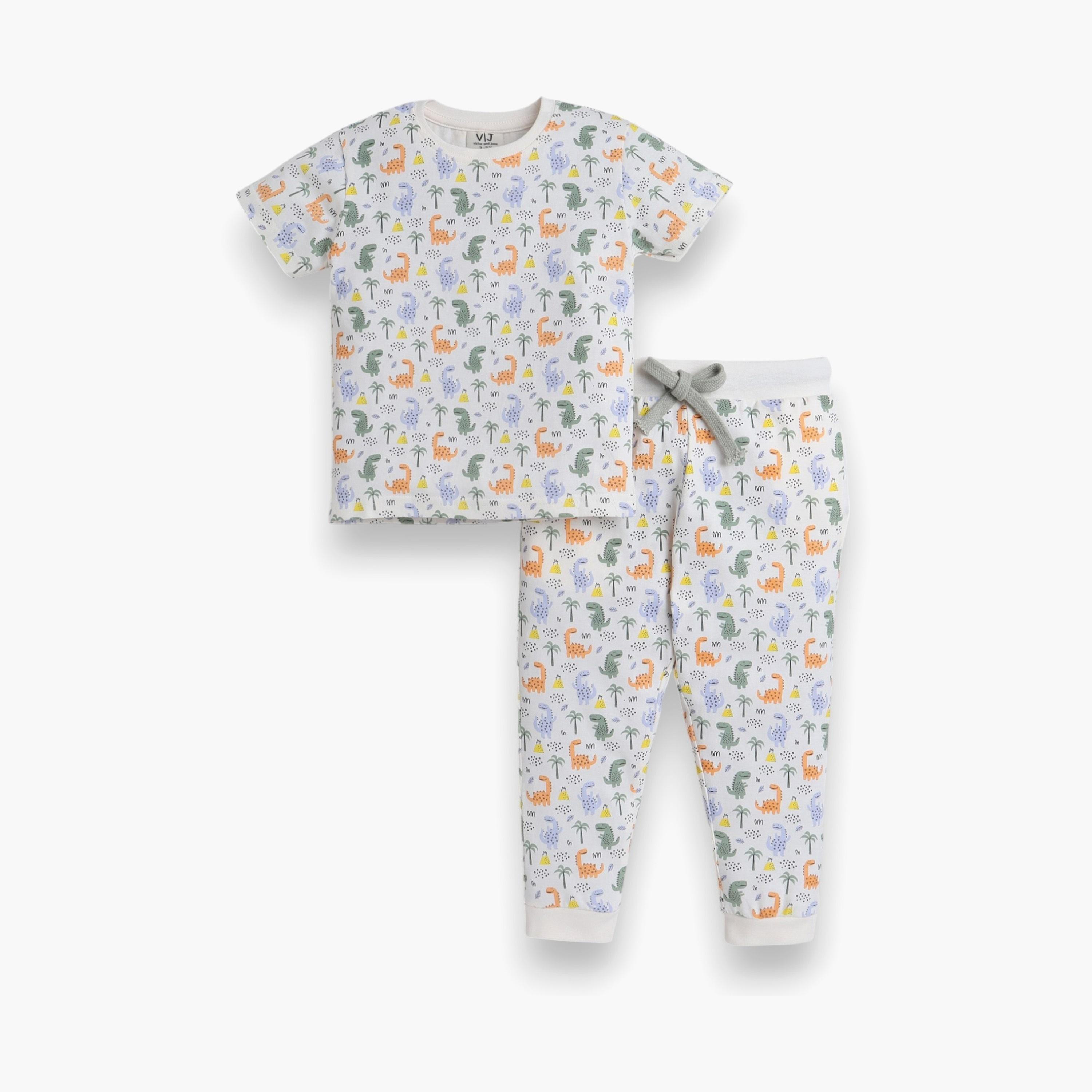 تي شيرت مطبوع بأكمام قصيرة مكون من قطعتين مع بنطال رياضي من فيكتور اند جين-boys-clothing-nightwear-image-1