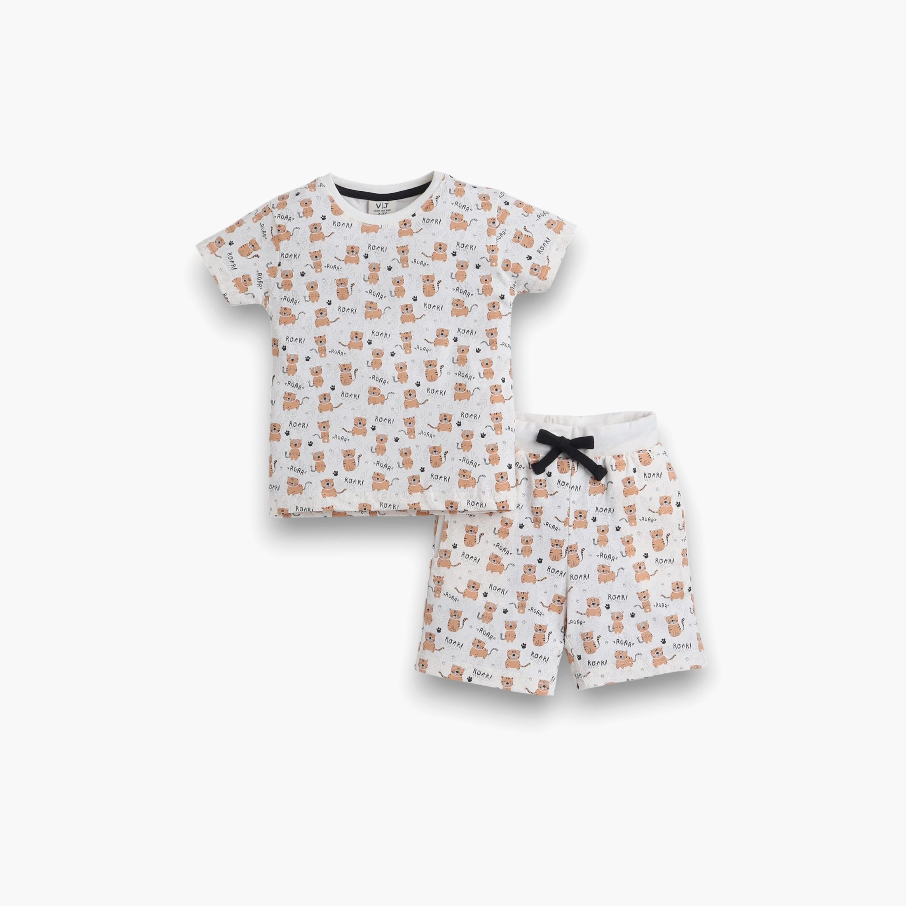 تي شيرت مطبوع بأكمام قصيرة مكون من قطعتين مع شورت من فيكتور اند جين-boys-clothing-nightwear-image-1