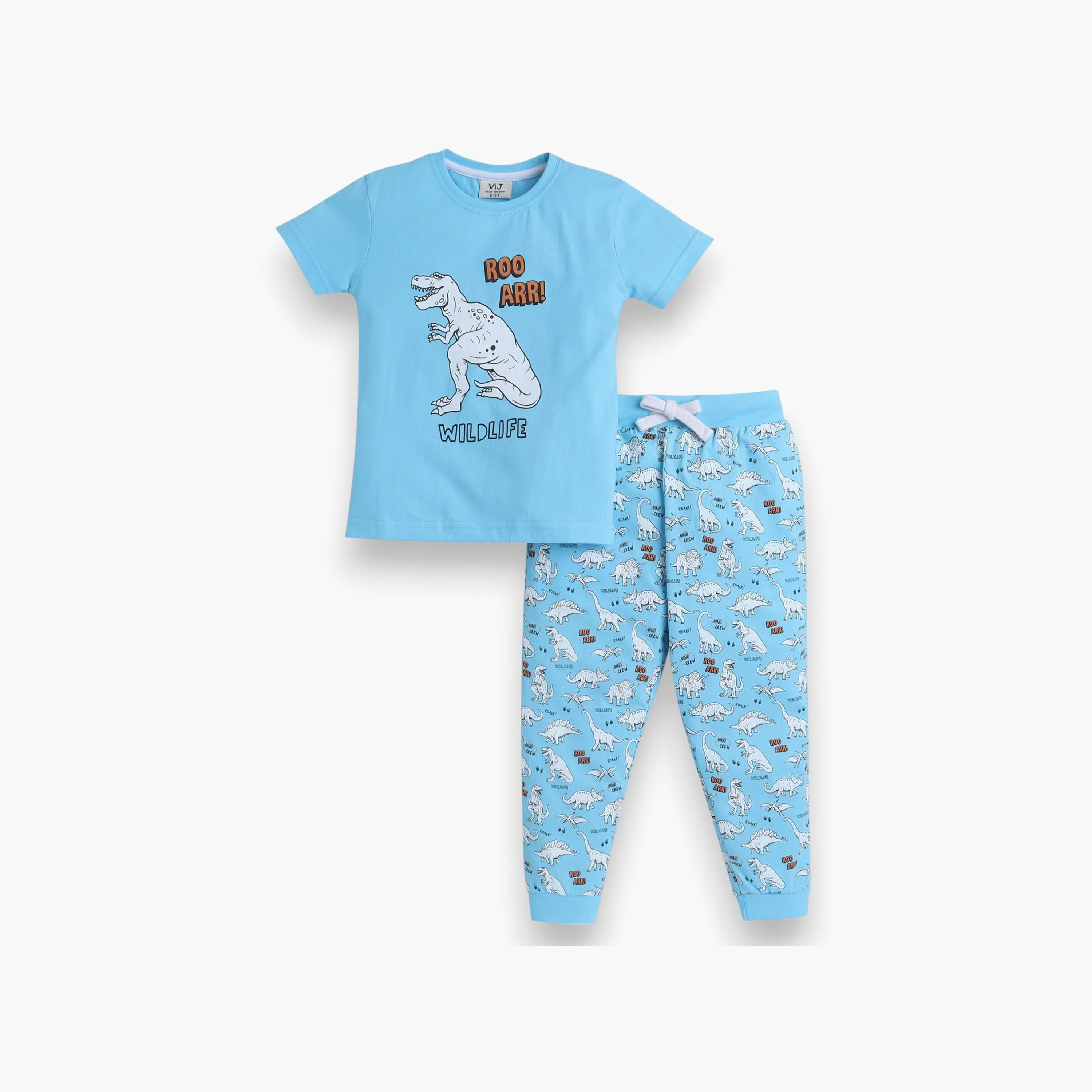 تي شيرت مطبوع بأكمام قصيرة مكون من قطعتين مع بنطال رياضي من فيكتور اند جين-boys-clothing-nightwear-image-1