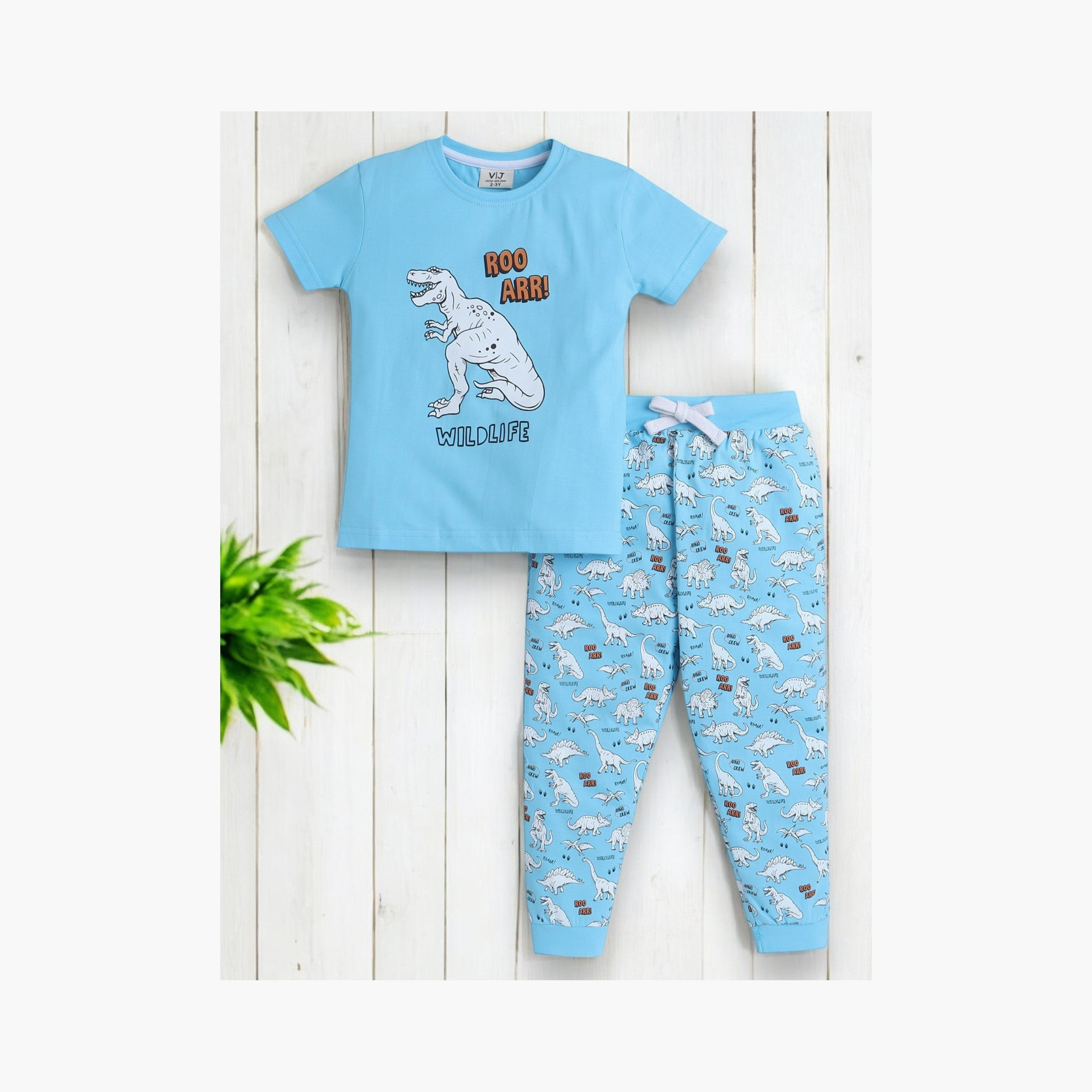 تي شيرت مطبوع بأكمام قصيرة مكون من قطعتين مع بنطال رياضي من فيكتور اند جين-boys-clothing-nightwear-image-5