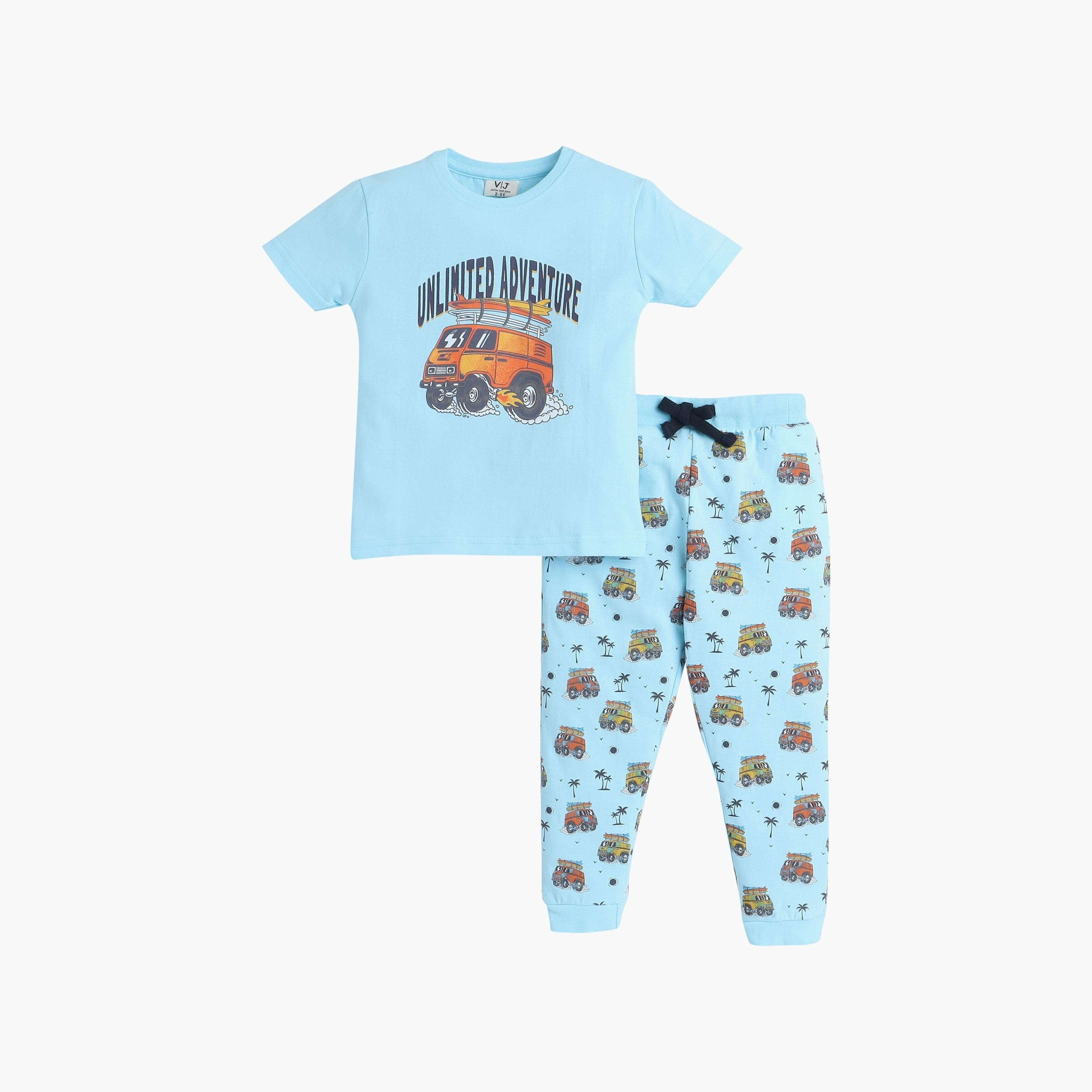 Victor and Jane 2-Piece Printed Short Sleeves T-Shirt with Joggers-boys-clothing-nightwear-image-1