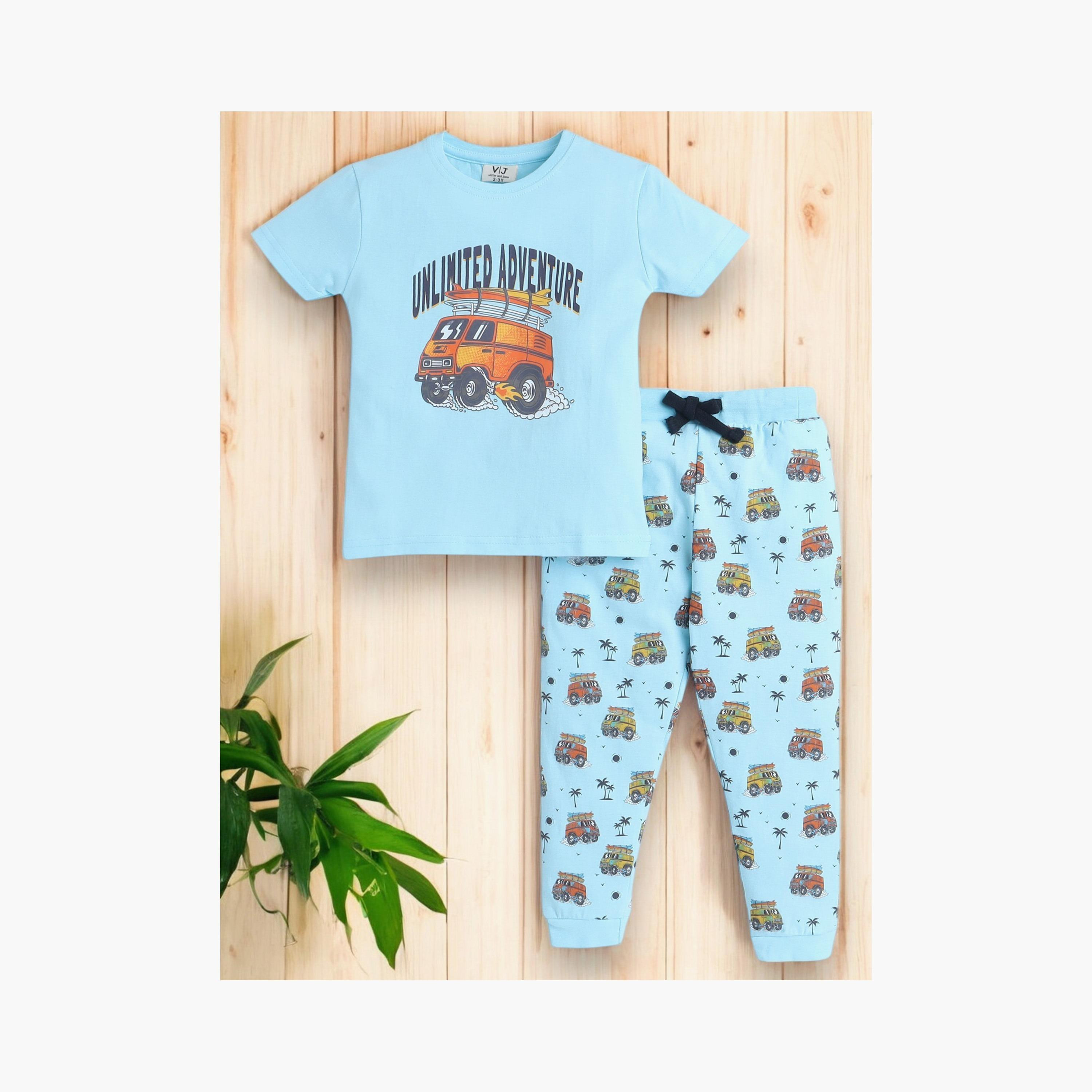 Victor and Jane 2-Piece Printed Short Sleeves T-Shirt with Joggers-boys-clothing-nightwear-image-5