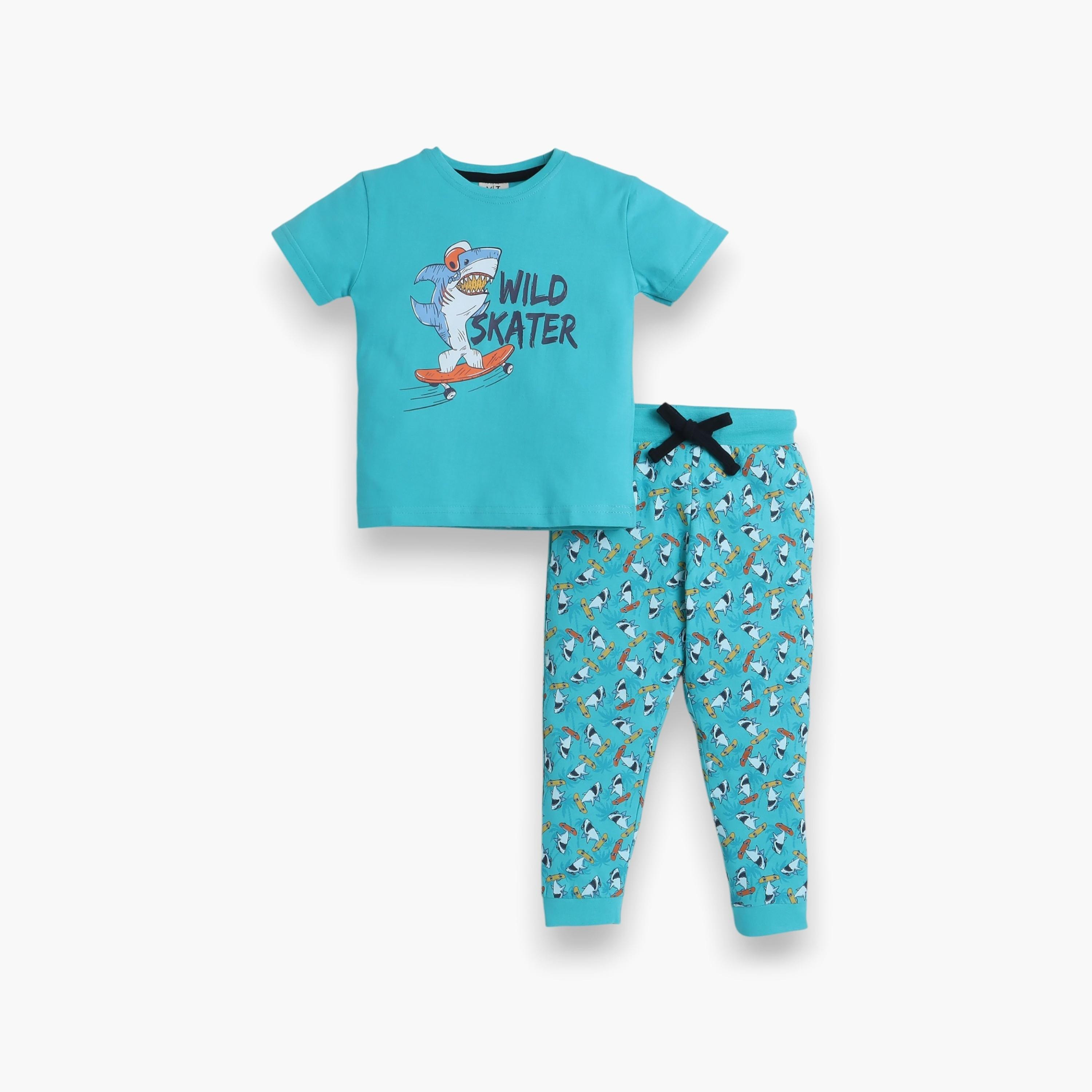 Victor and Jane 2-Piece Printed Short Sleeves T-Shirt with Joggers-boys-clothing-nightwear-image-1