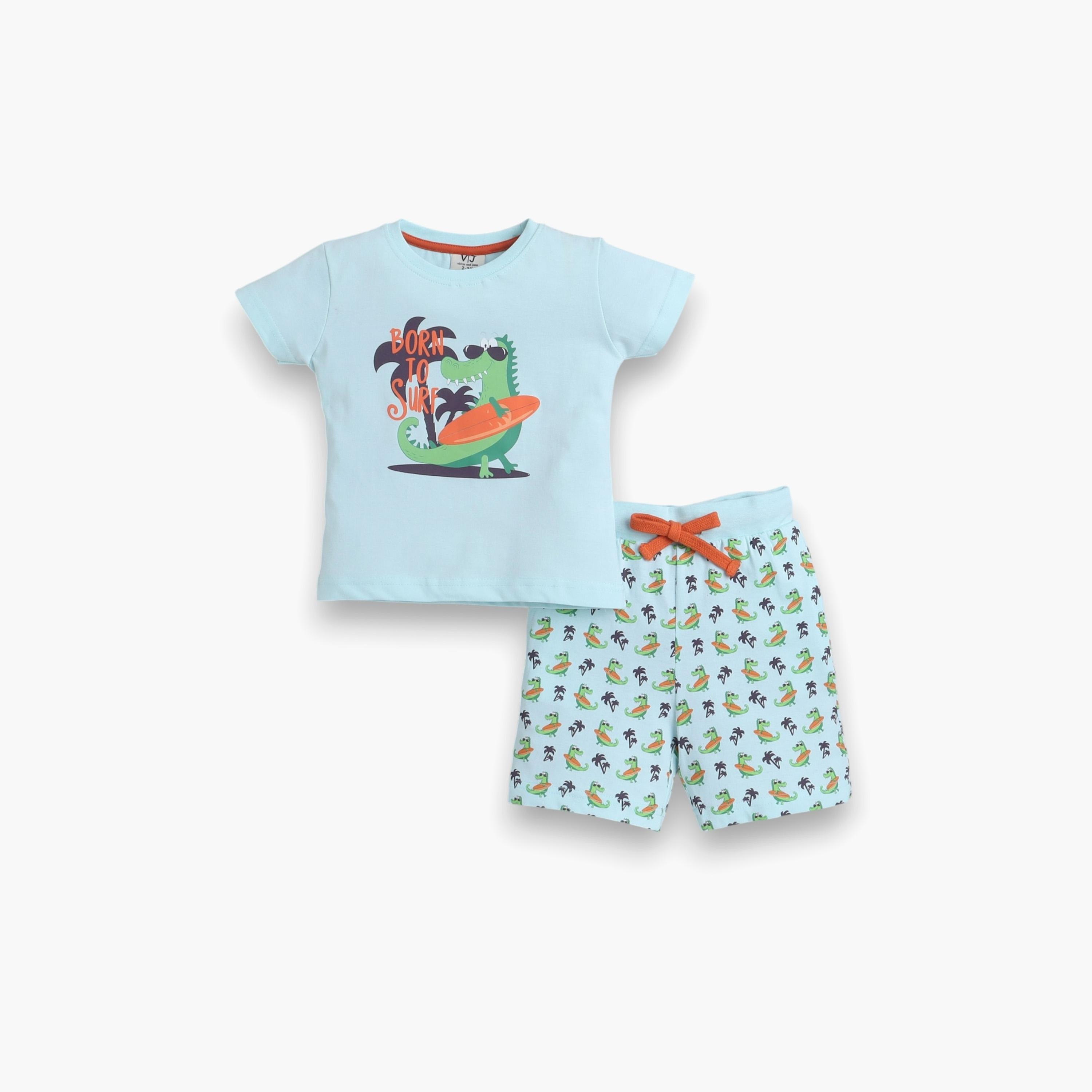 تي شيرت مطبوع بأكمام قصيرة مكون من قطعتين مع شورت من فيكتور اند جين-boys-clothing-nightwear-image-1