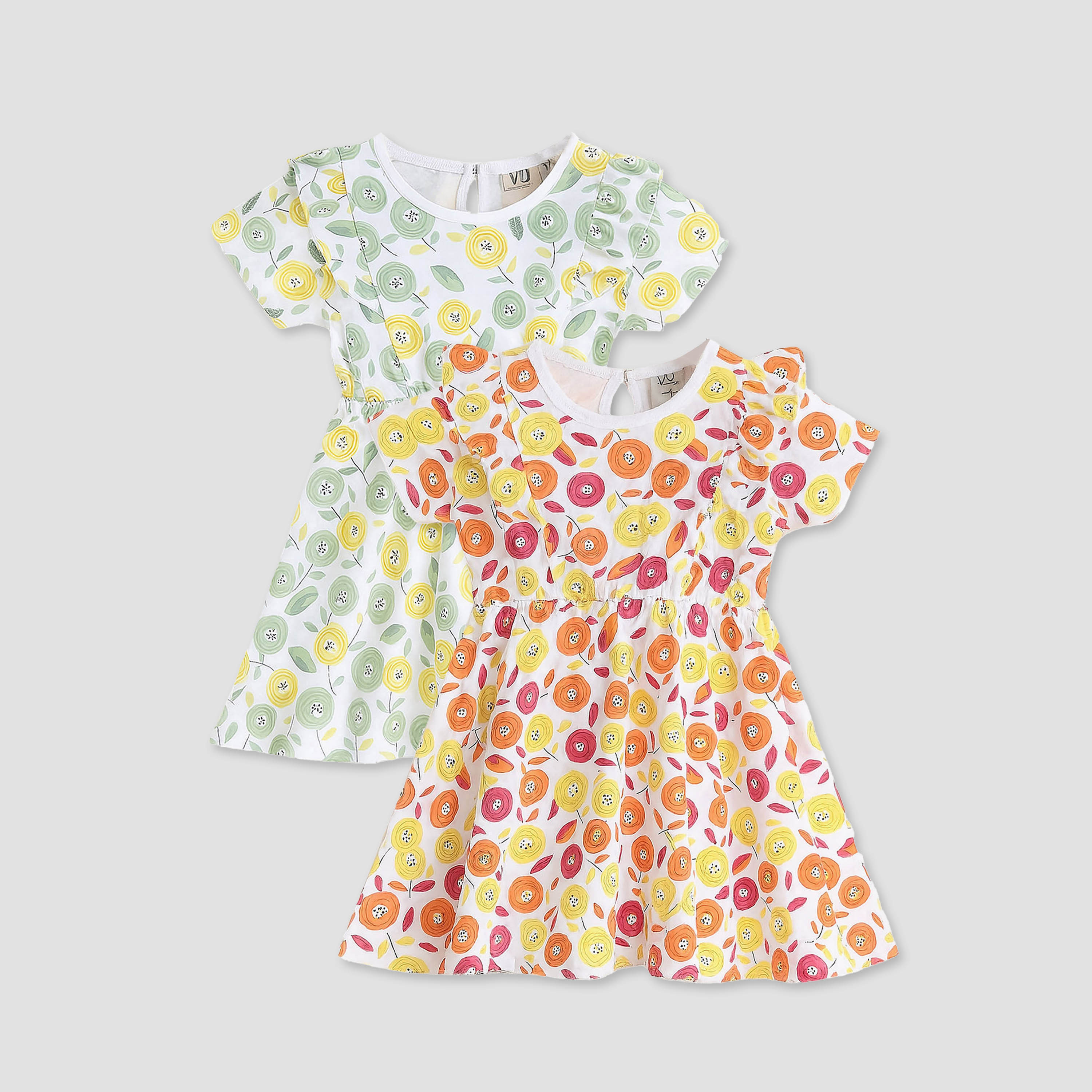 فستان من قطعتين مطبوع بالكامل بكشكشة من فيكتور آند جين - متعدد الألوان-girls-clothing-dressesandjumpsuits-image-1