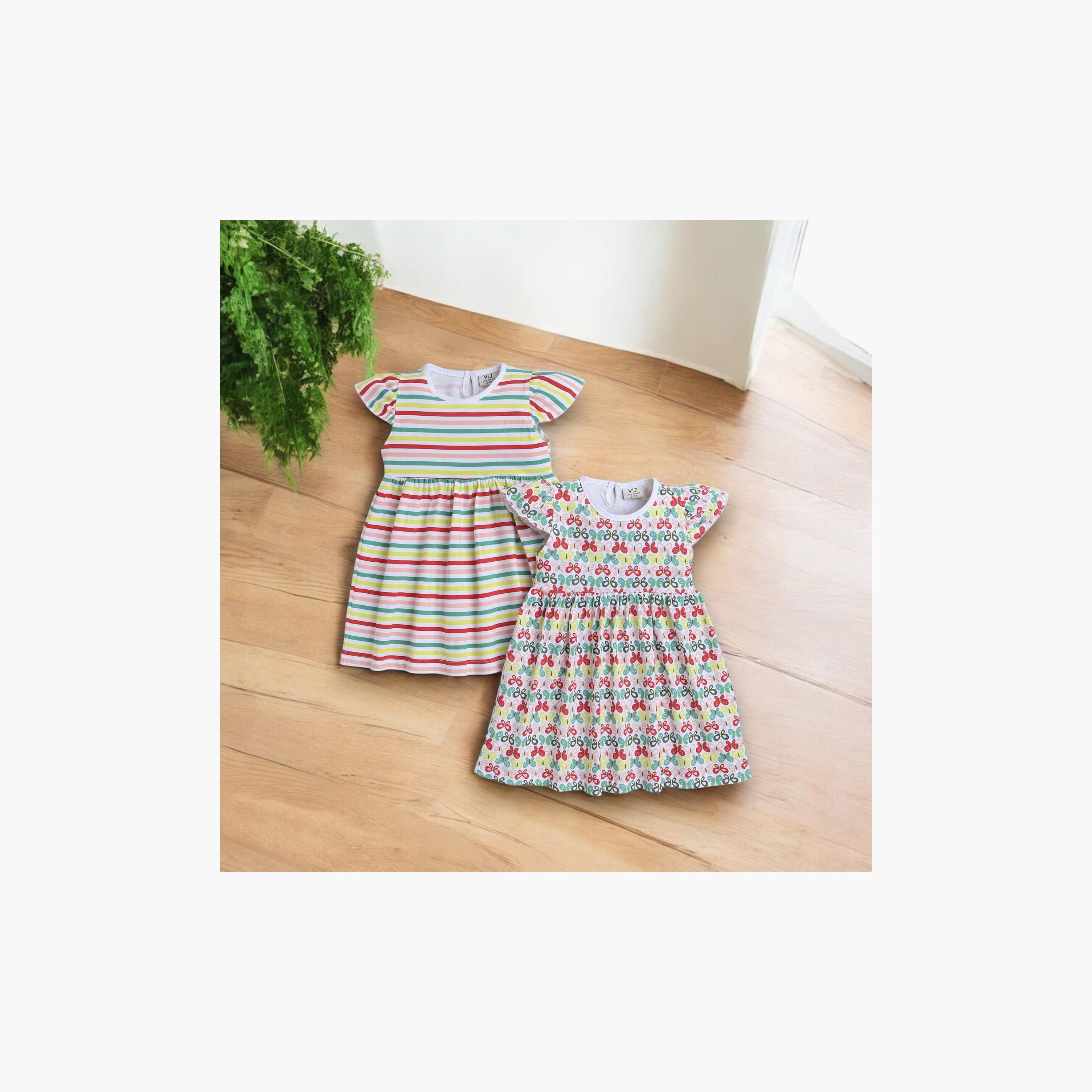 فستان قطعتين مطبوع بأكمام قصيرة من فيكتور اند جين-girls-clothing-dressesandjumpsuits-image-6