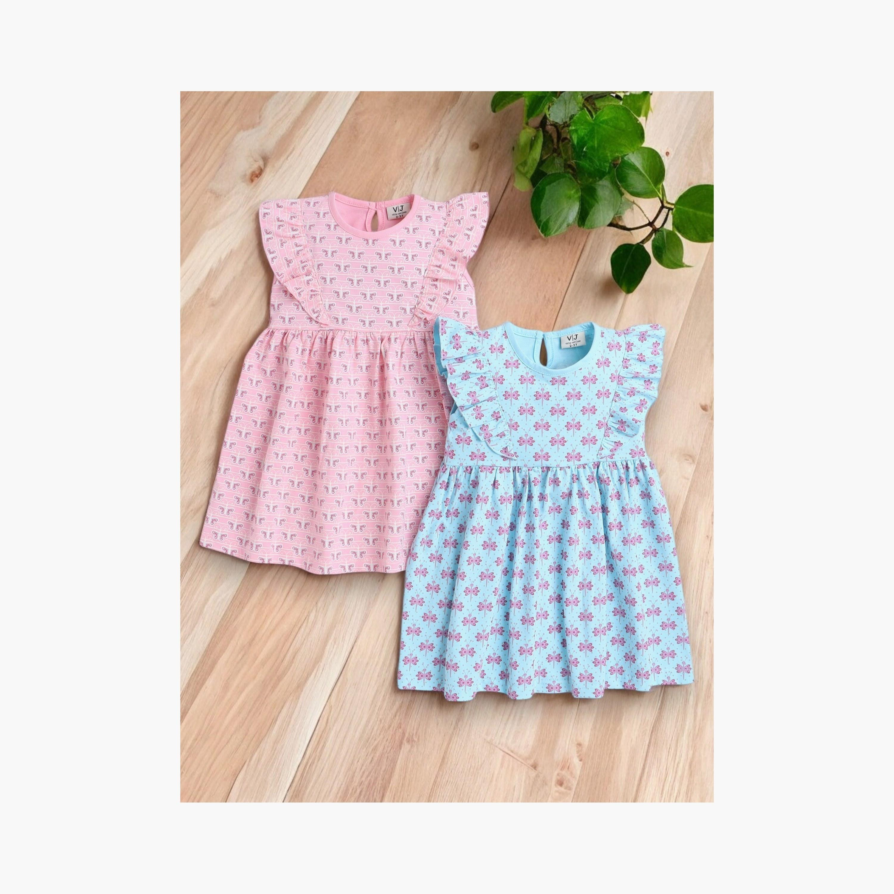 فستانان من قطعتين بطبعة زهور وأكمام قصيرة من فيكتور اند جين-girls-clothing-multipacks-image-4