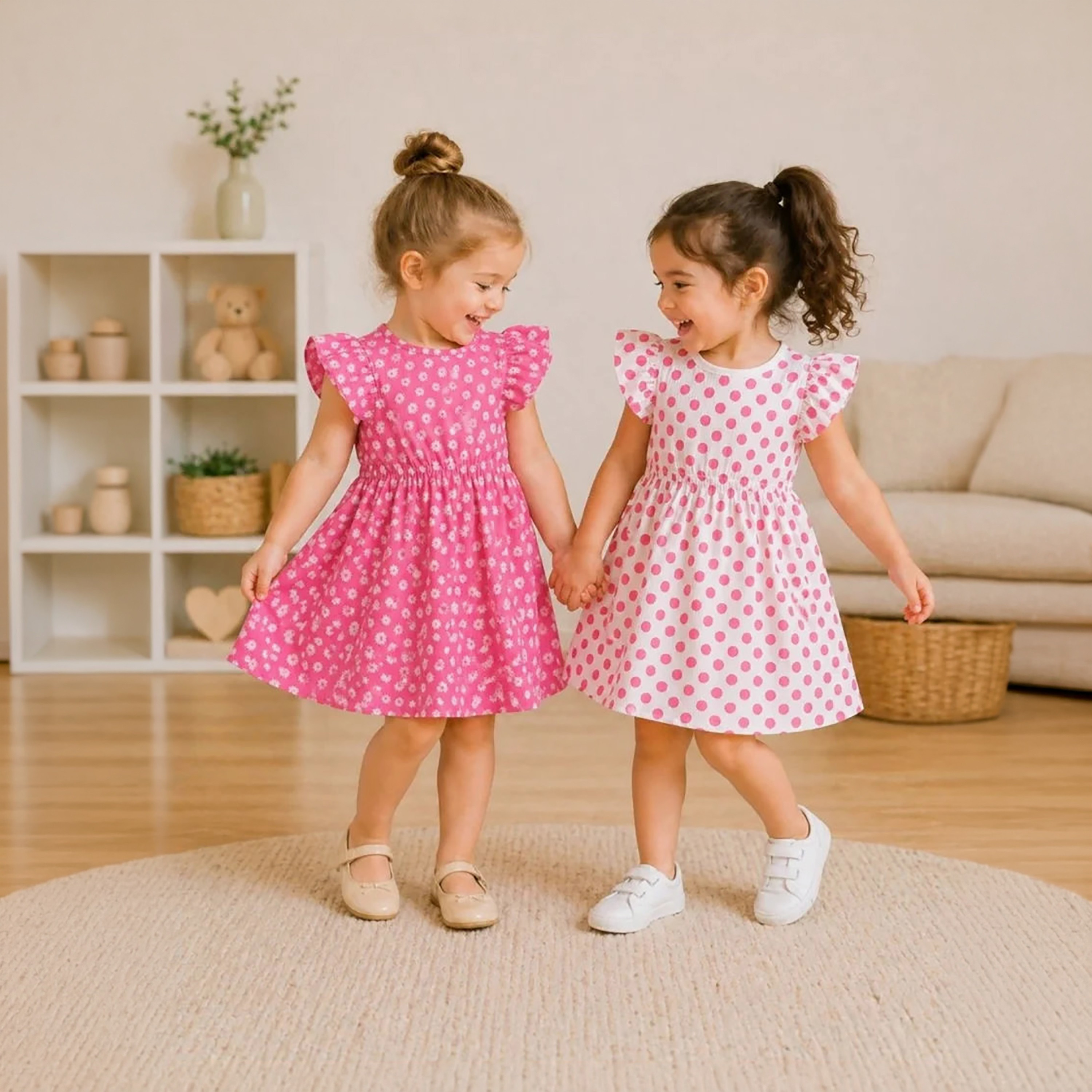 Victor and Jane 2-Piece Short Sleeves Printed Ruffle Dress Set-girls-clothing-winterwear-dresses-image-2