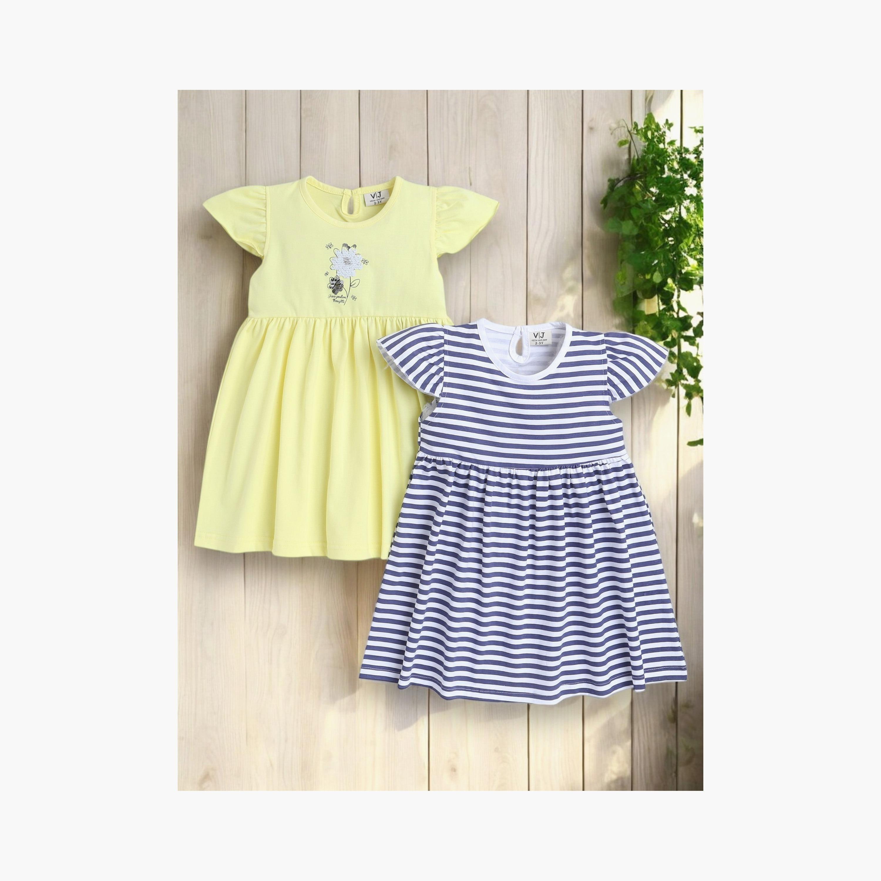 فستانان من قطعتين بطبعة زهور وأكمام قصيرة من فيكتور اند جين-girls-clothing-multipacks-image-10