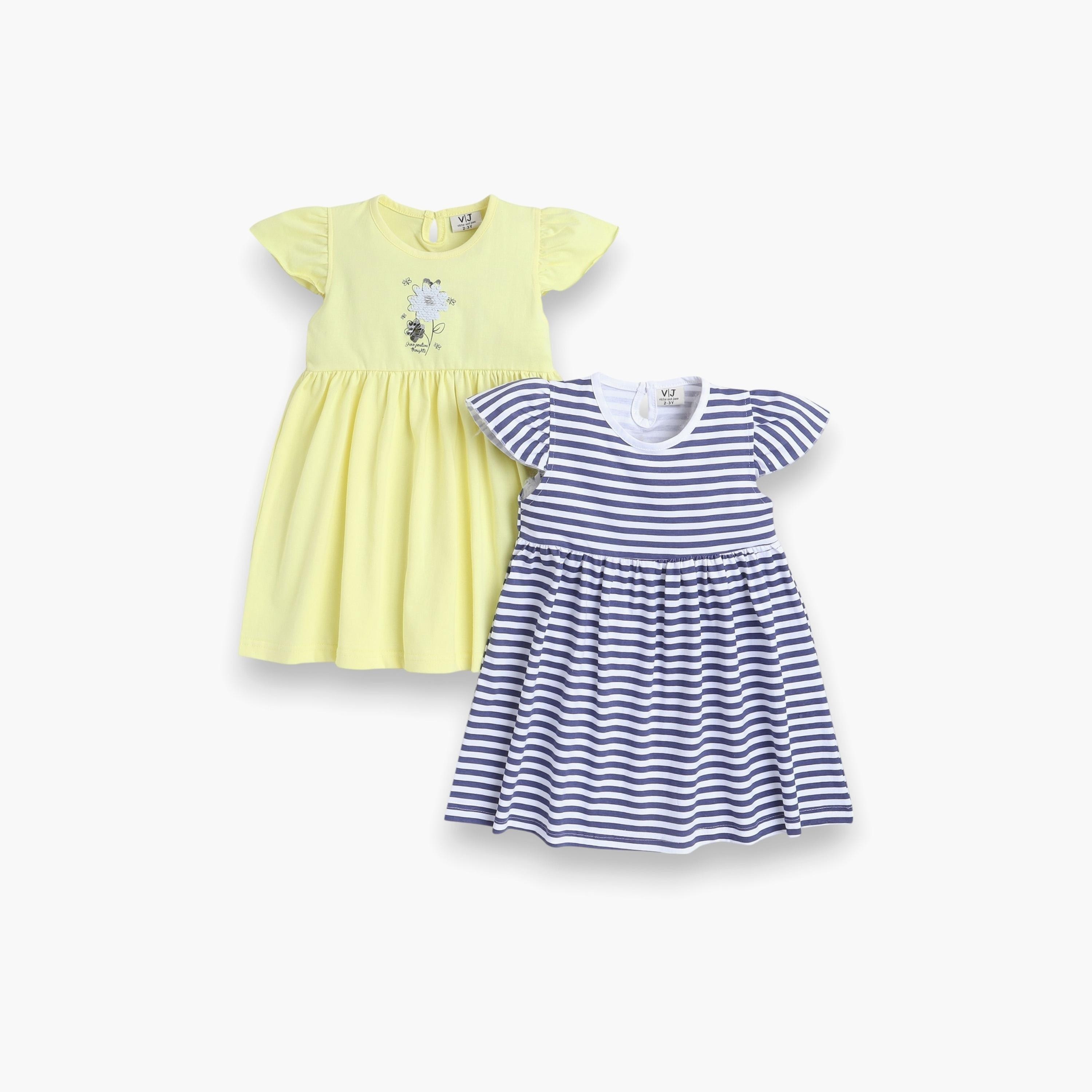فستانان من قطعتين بطبعة زهور وأكمام قصيرة من فيكتور اند جين-girls-clothing-multipacks-image-3