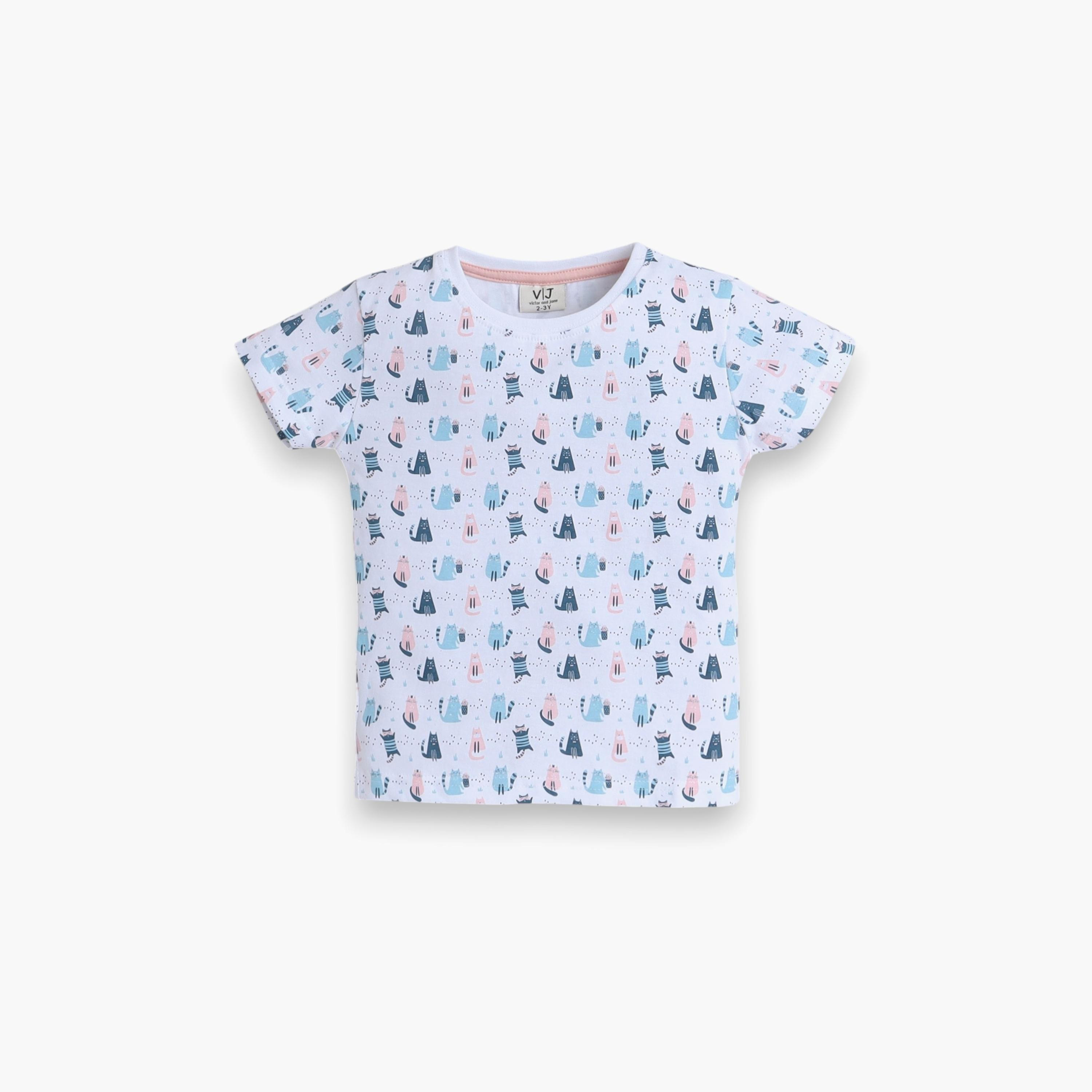 تي شيرت مطبوع بأكمام قصيرة مكون من قطعتين مع بنطال رياضي من فيكتور اند جين-girls-clothing-nightwear-image-3