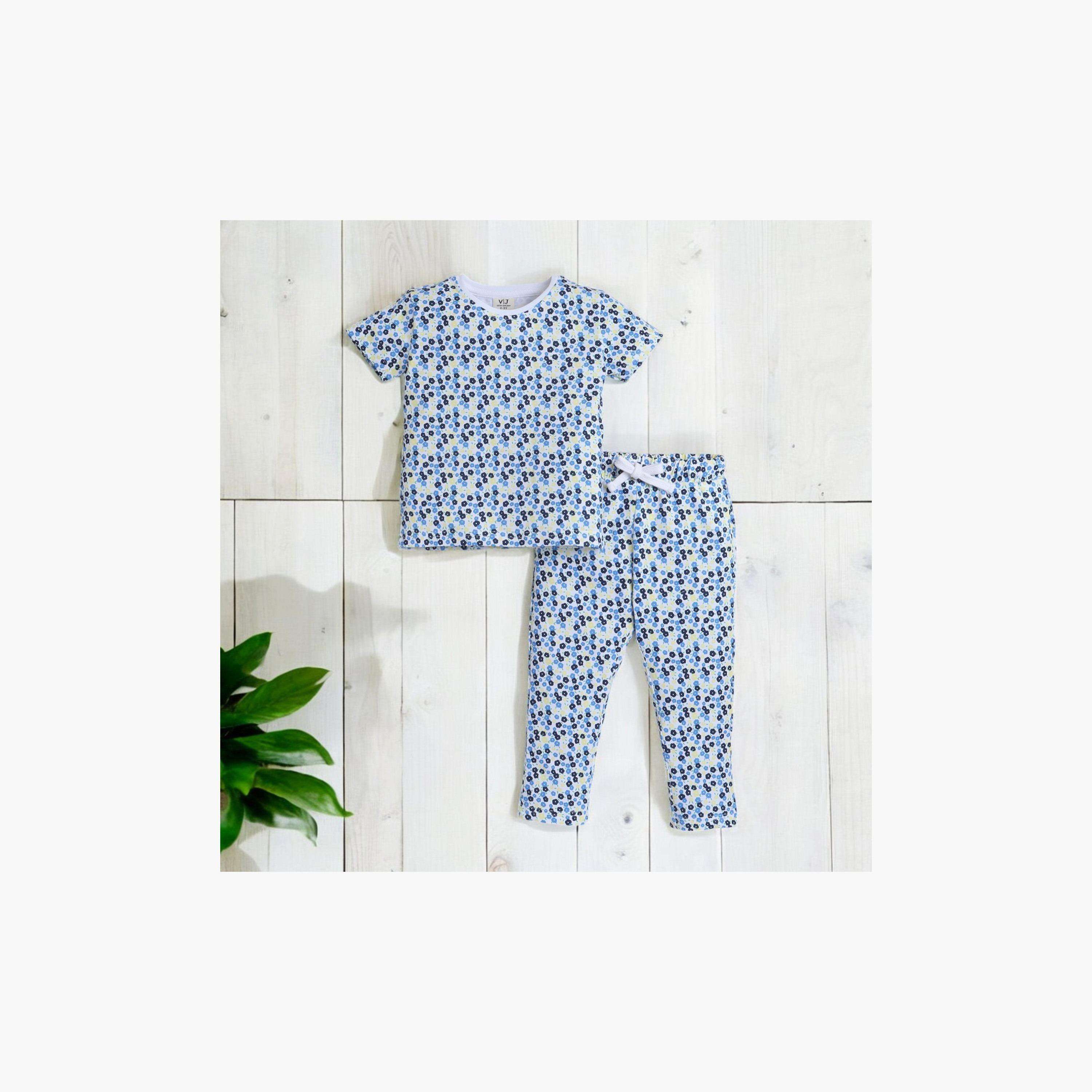 Victor and Jane 2-Piece Floral Printed Short Sleeves T-Shirt with Joggers-girls-clothing-nightwear-image-4