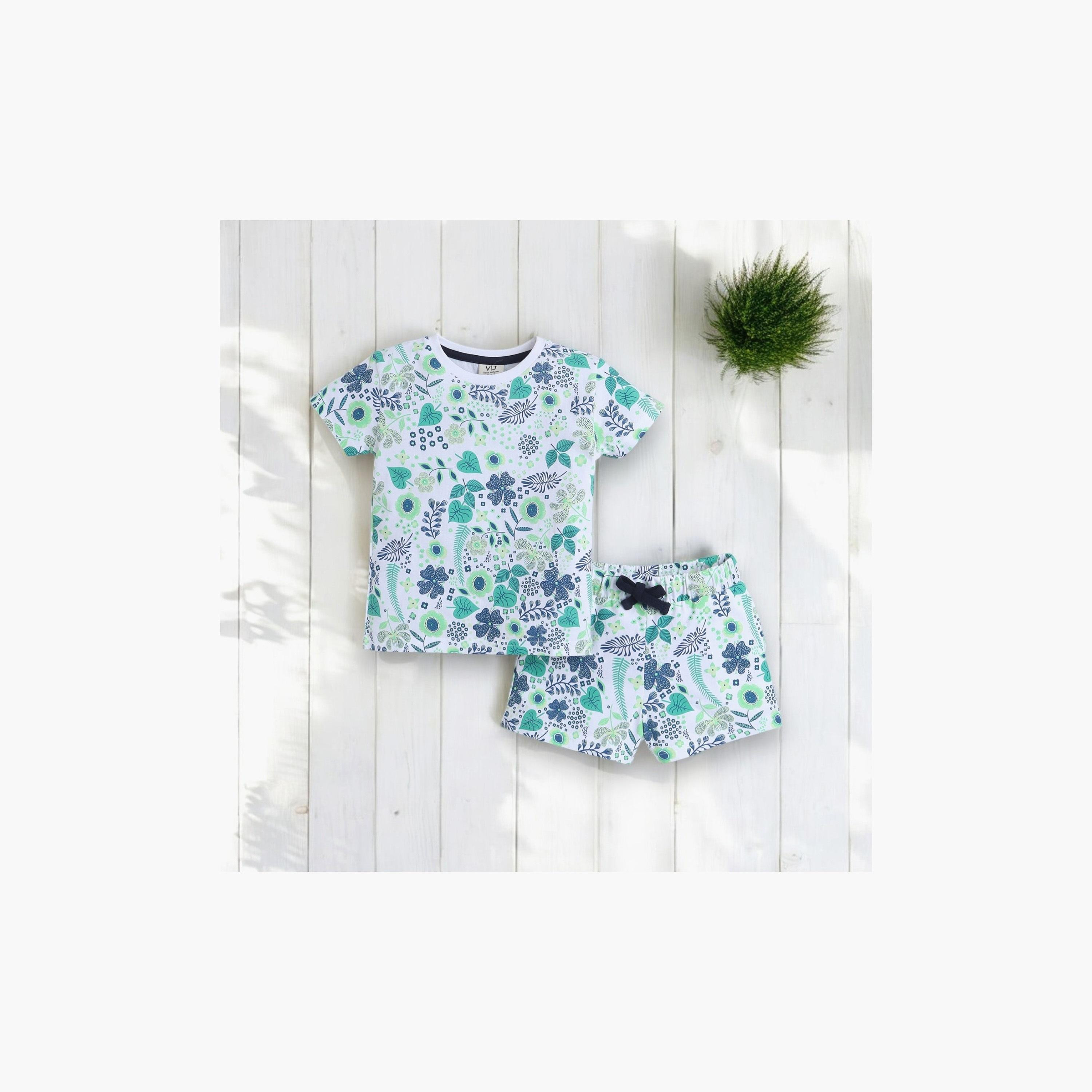تي شيرت مطبوع بأكمام قصيرة مكون من قطعتين مع شورت من فيكتور اند جين-baby-girls-clothing-nightwear-pyjamasets-image-5