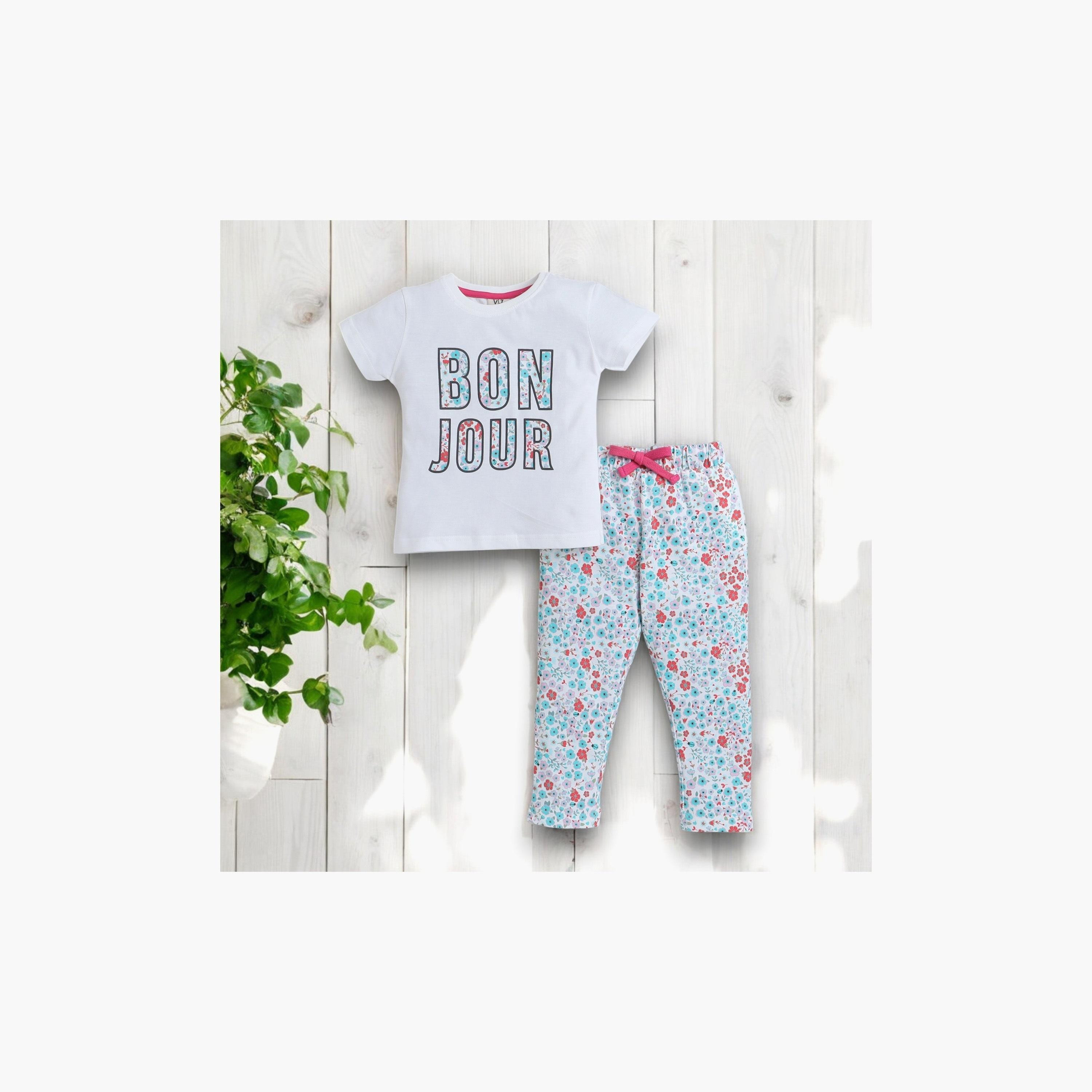 Victor and Jane 2-Piece Floral Printed Short Sleeves T-Shirt with Joggers-girls-clothing-nightwear-image-5