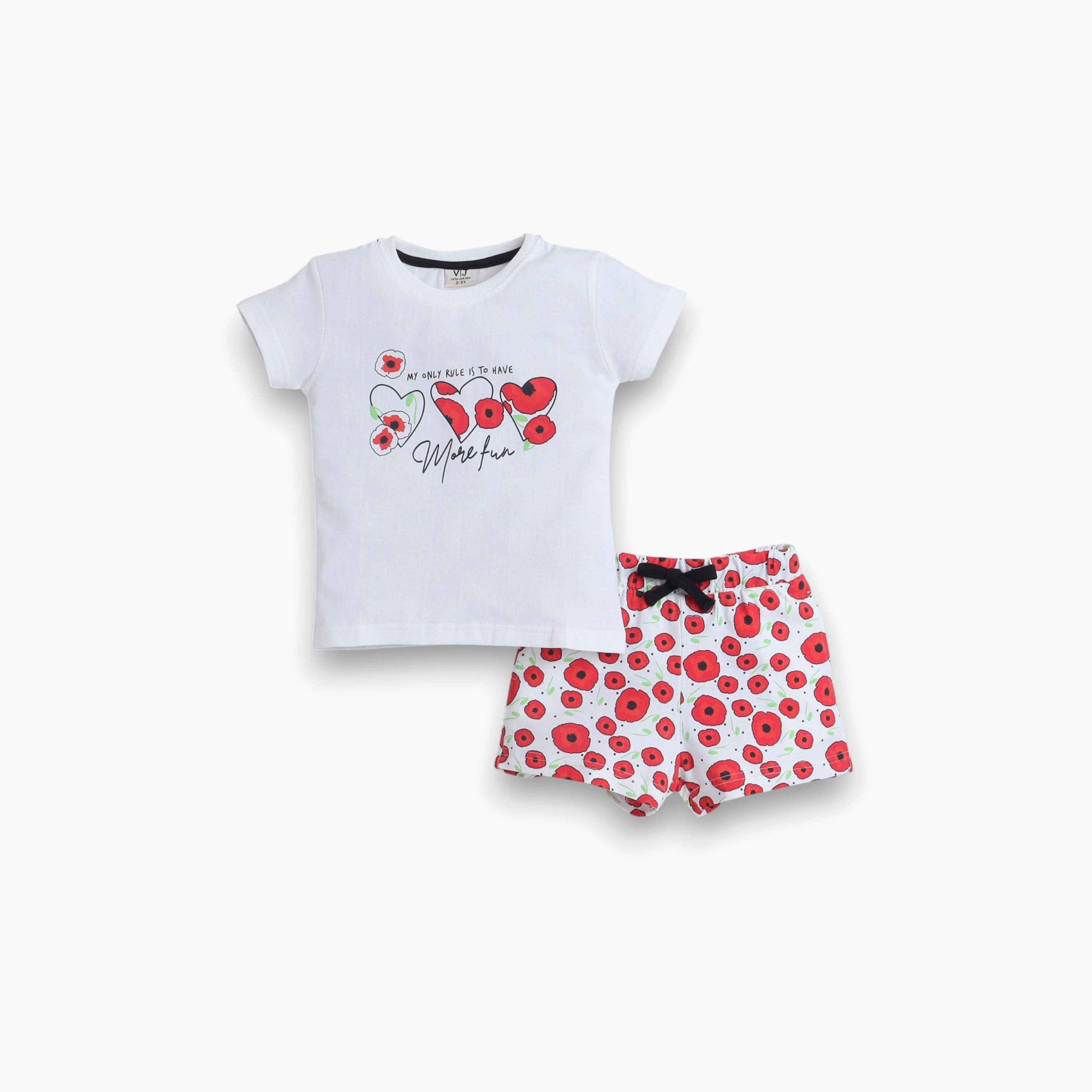 تي شيرت مطبوع بأكمام قصيرة مكون من قطعتين مع شورت من فيكتور اند جين-baby-girls-clothing-nightwear-pyjamasets-image-1