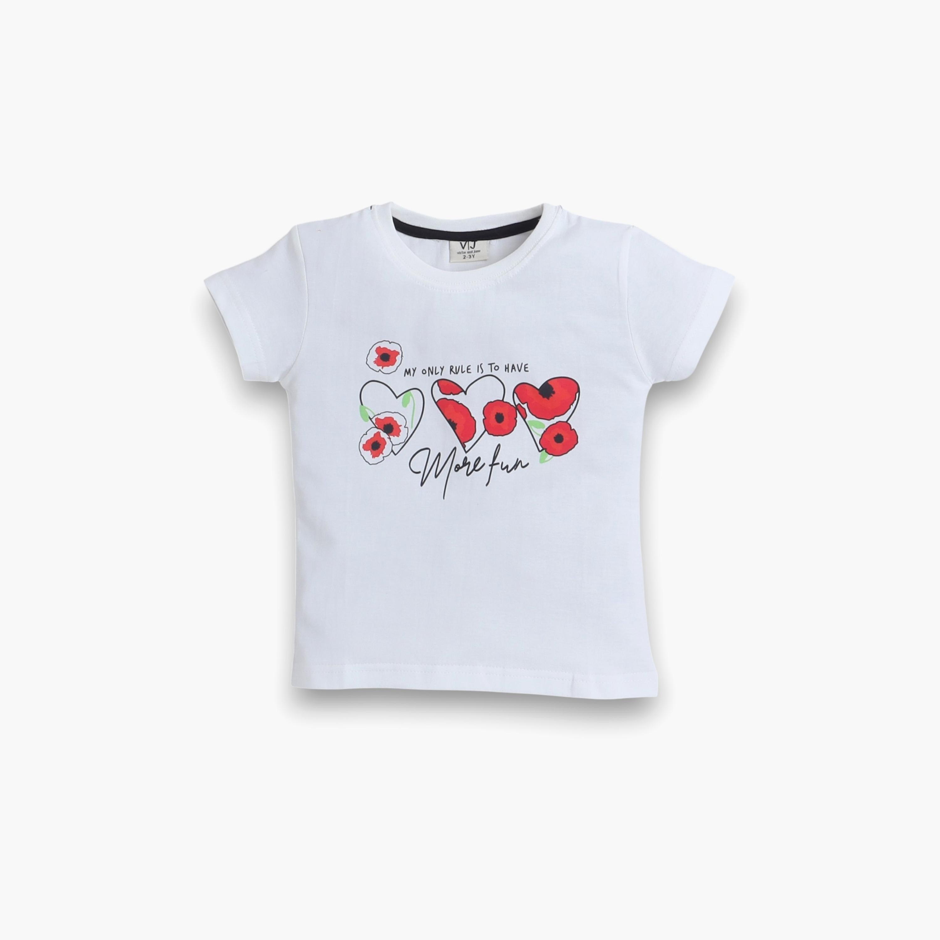 تي شيرت مطبوع بأكمام قصيرة مكون من قطعتين مع شورت من فيكتور اند جين-baby-girls-clothing-nightwear-pyjamasets-image-3