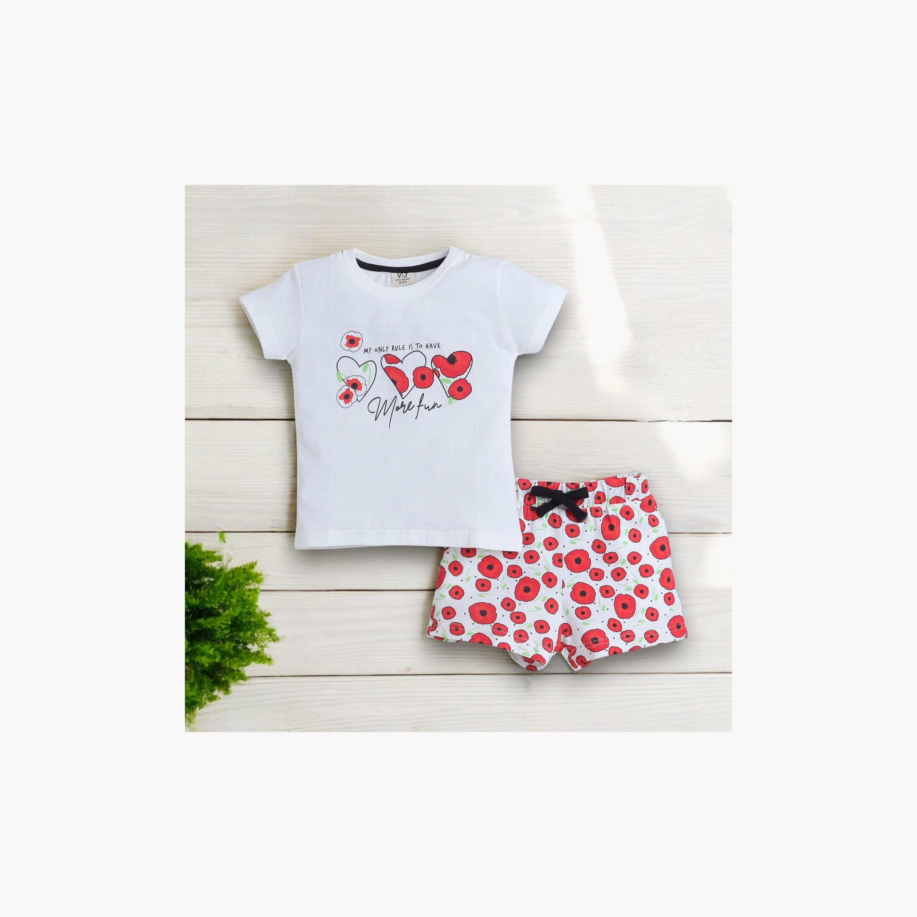 تي شيرت مطبوع بأكمام قصيرة مكون من قطعتين مع شورت من فيكتور اند جين-baby-girls-clothing-nightwear-pyjamasets-image-5
