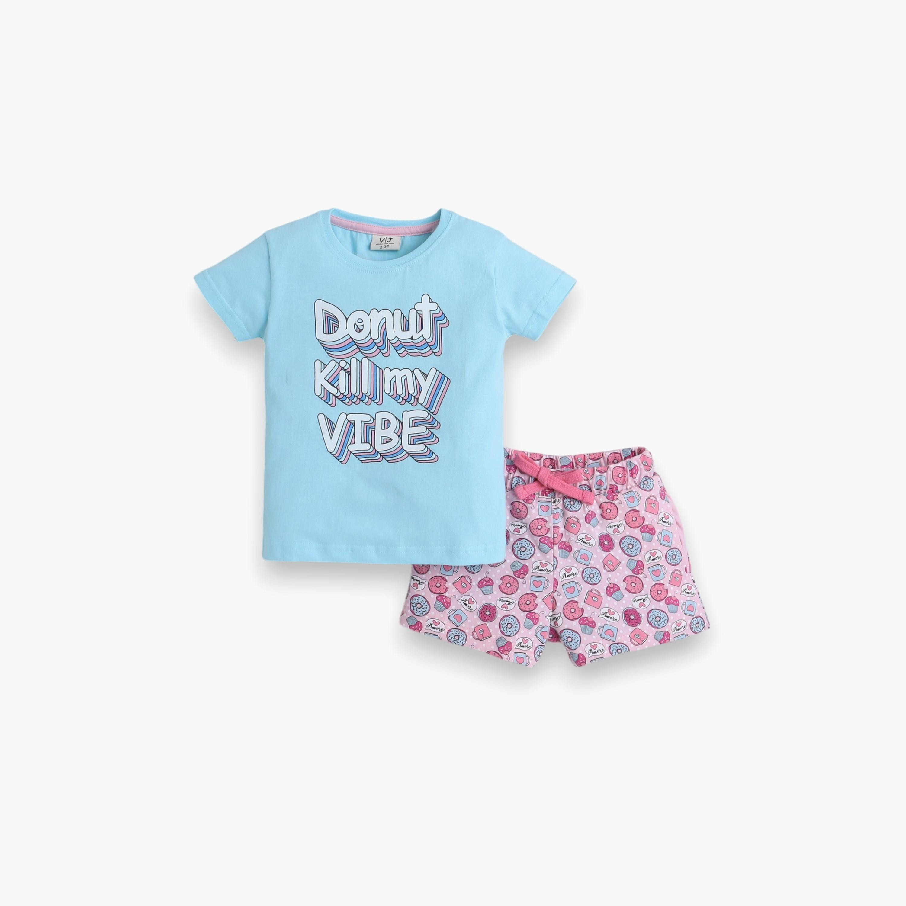 Victor and Jane 2-Piece Printed Short Sleeves T-Shirt with Shorts-girls-clothing-nightwear-image-1