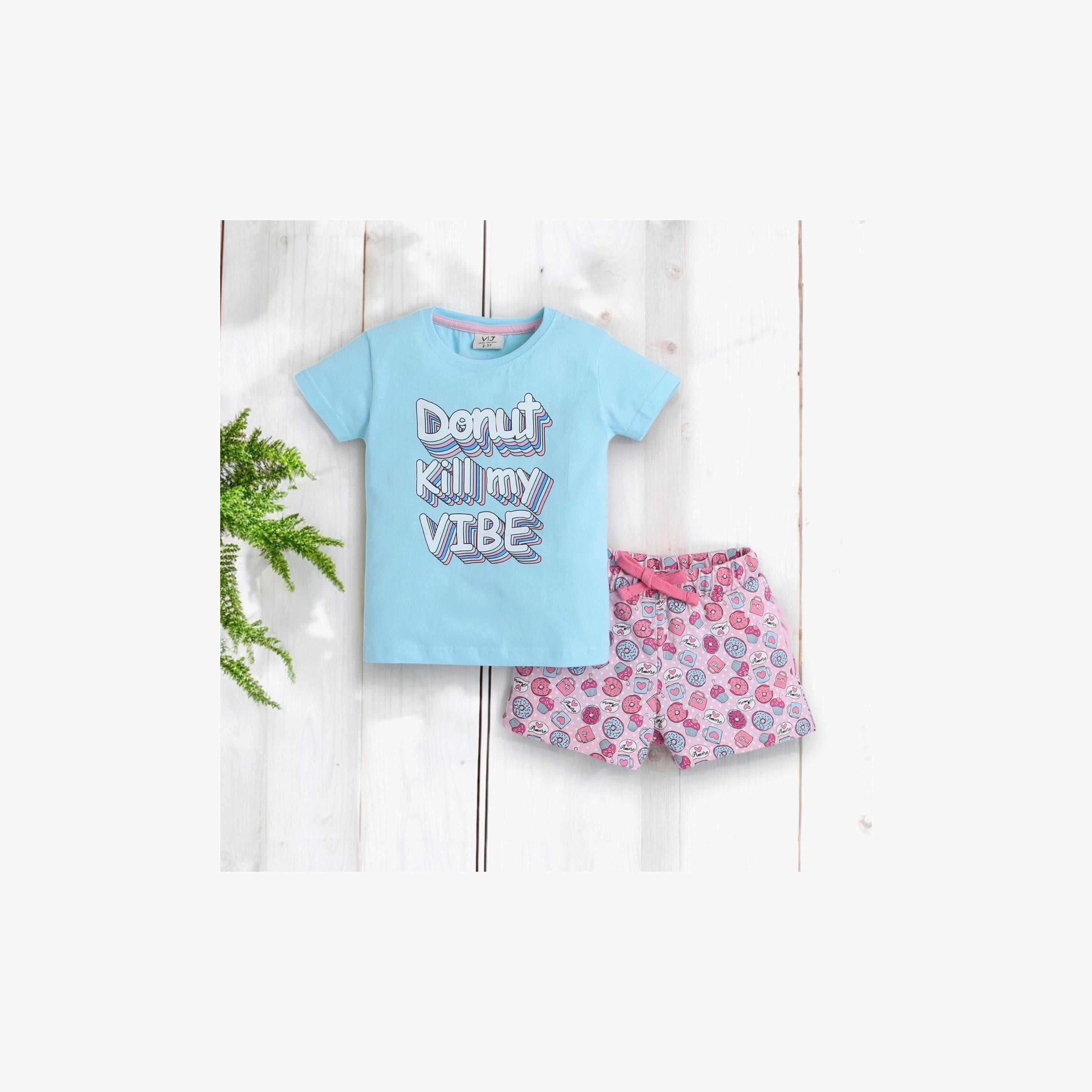 Victor and Jane 2-Piece Printed Short Sleeves T-Shirt with Shorts-girls-clothing-nightwear-image-5