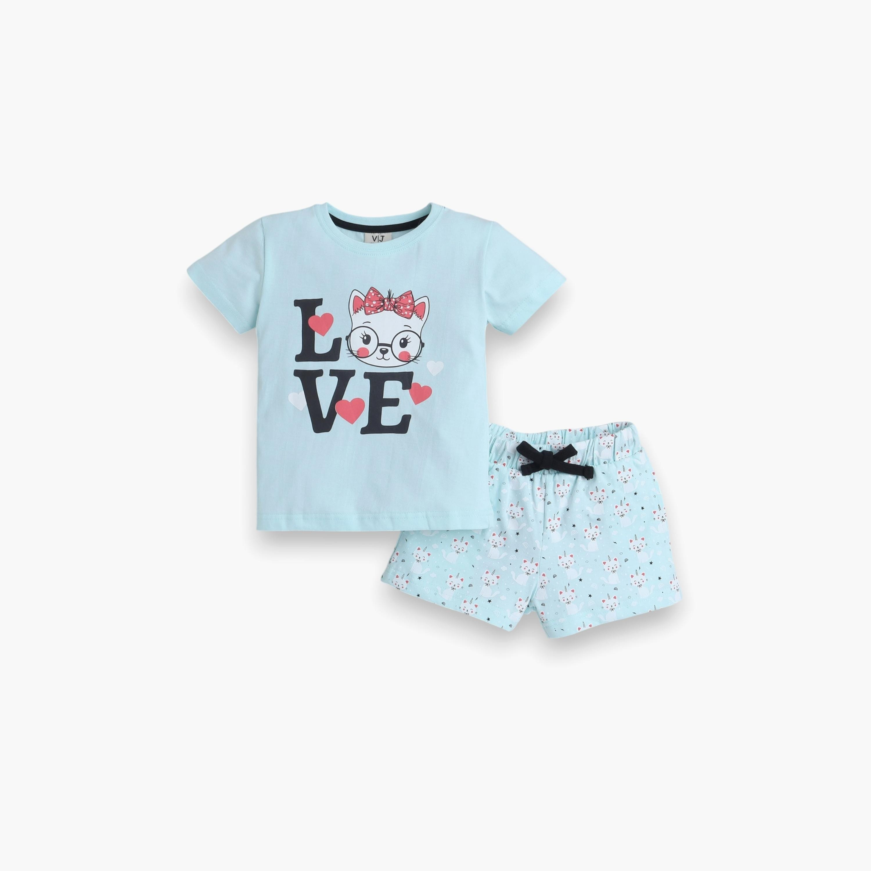 Victor and Jane 2-Piece Printed Short Sleeves T-Shirt with Shorts-girls-clothing-nightwear-image-1