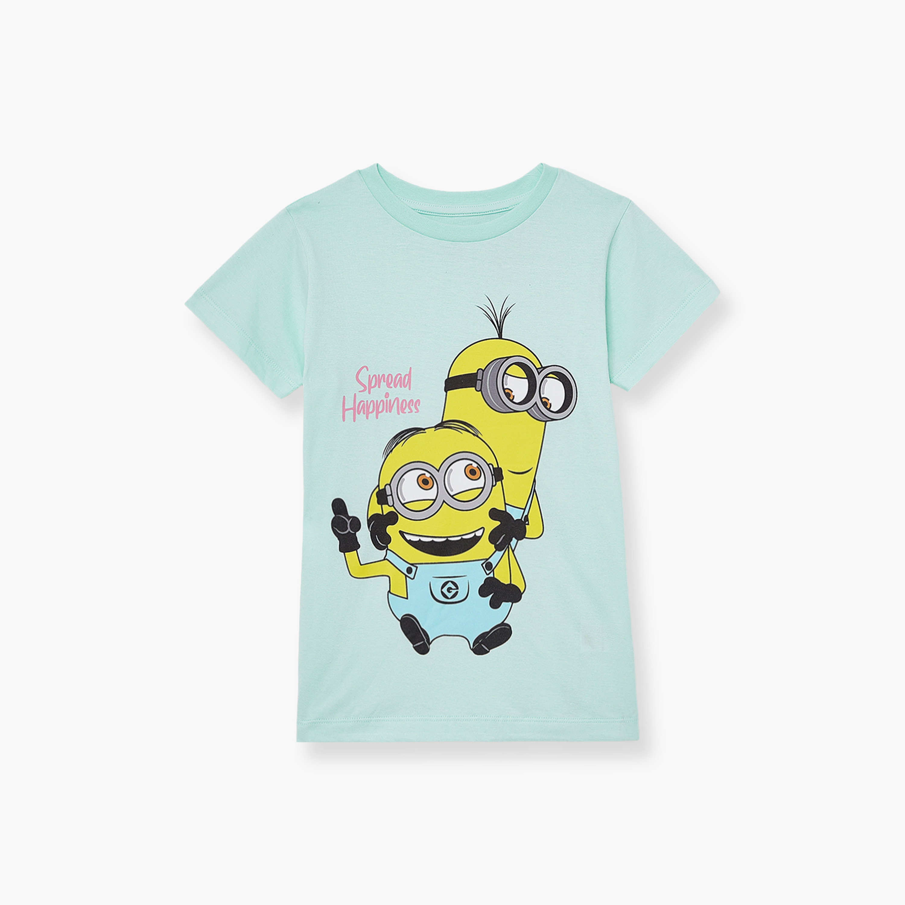 طقم تيشيرت وشورت قطني بطبعة مينيونز-girls-clothing-setsandcoords-image-3