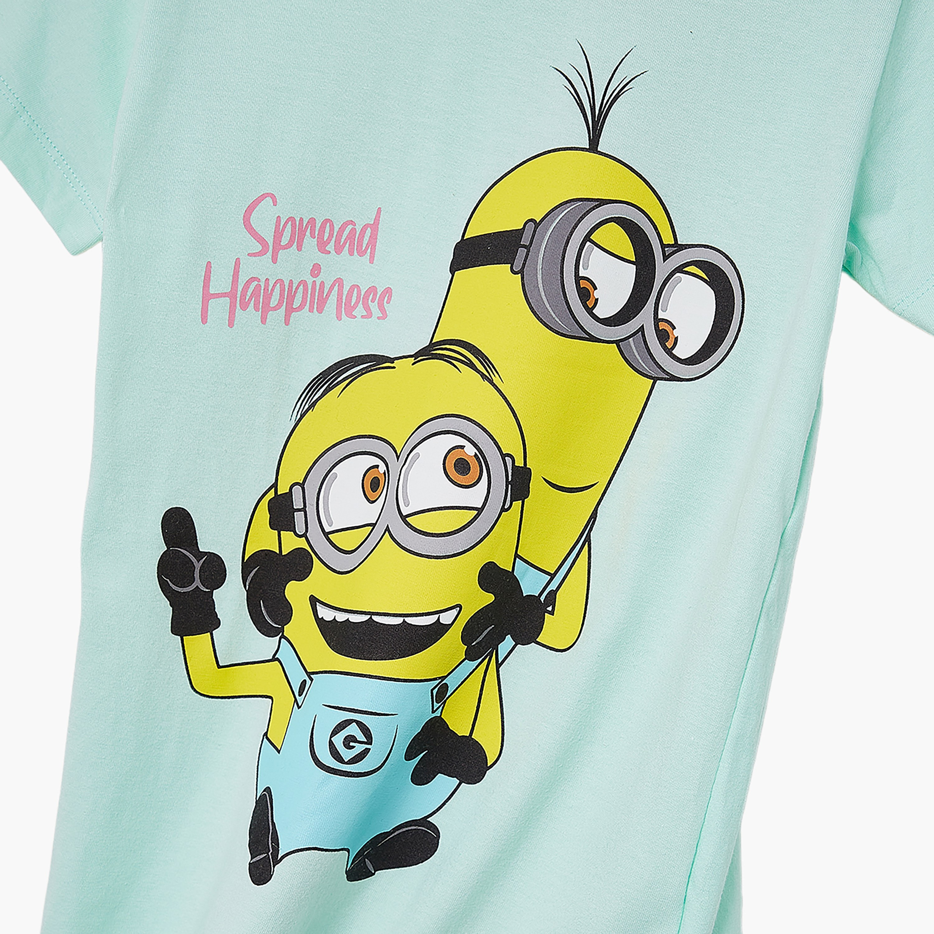 Minion Printed Cotton T-Shirt & Shorts Set-girls-clothing-setsandcoords-image-7