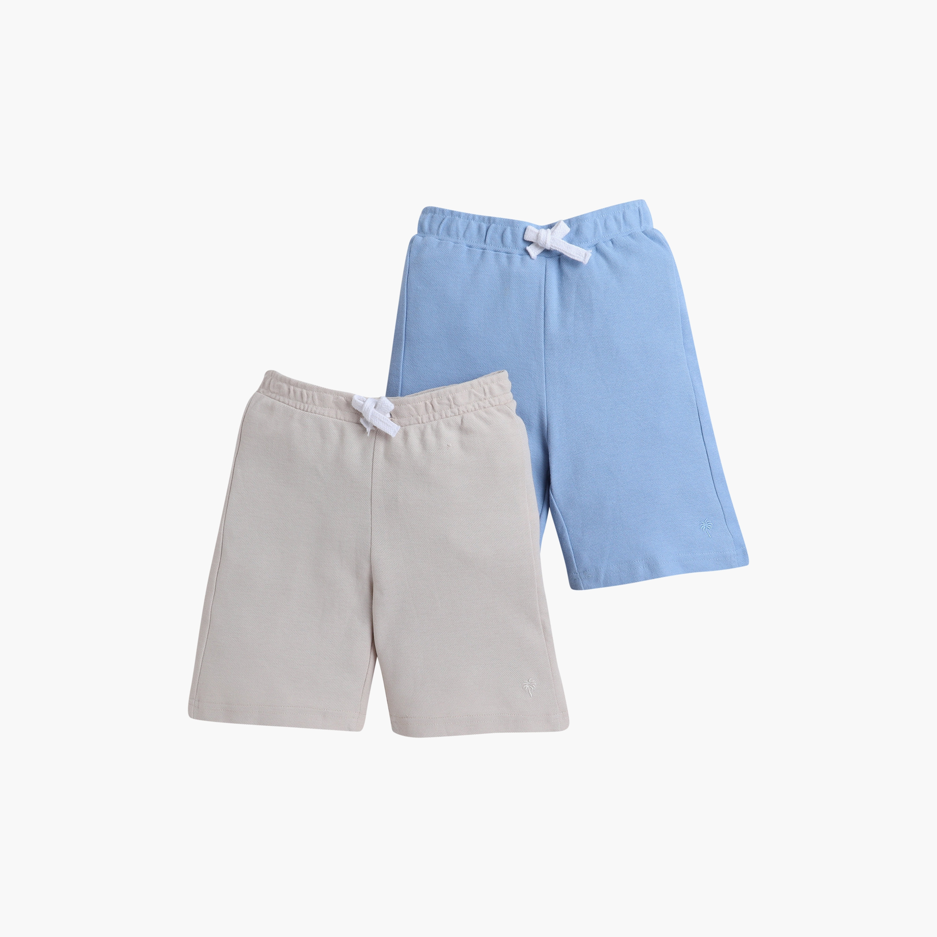 Victor and Jane 2-Piece Elasticated Solid Shorts - Beige & Light Blue-boys-clothing-bottoms-shorts-image-1