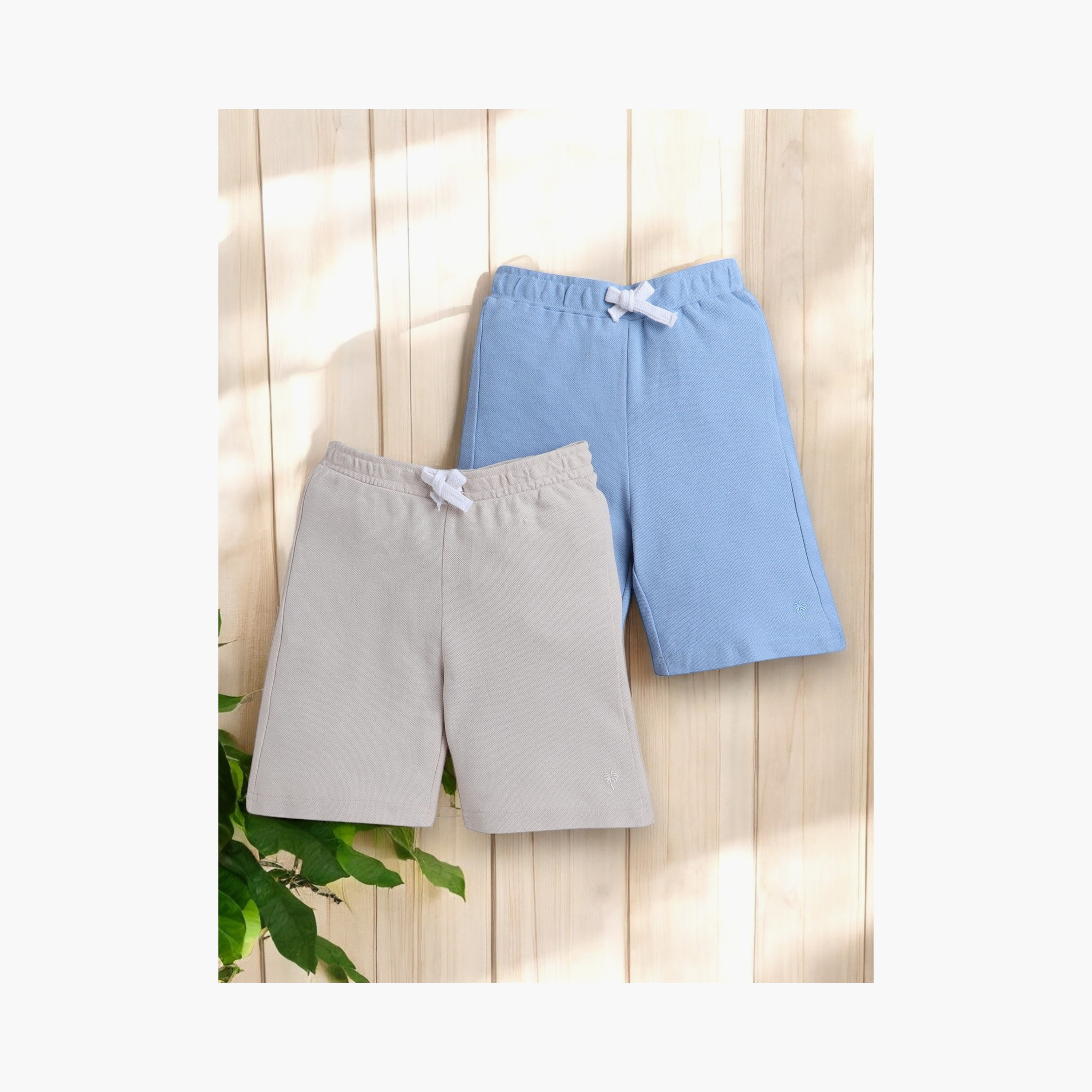 Victor and Jane 2-Piece Elasticated Solid Shorts - Beige & Light Blue-boys-clothing-bottoms-shorts-image-7