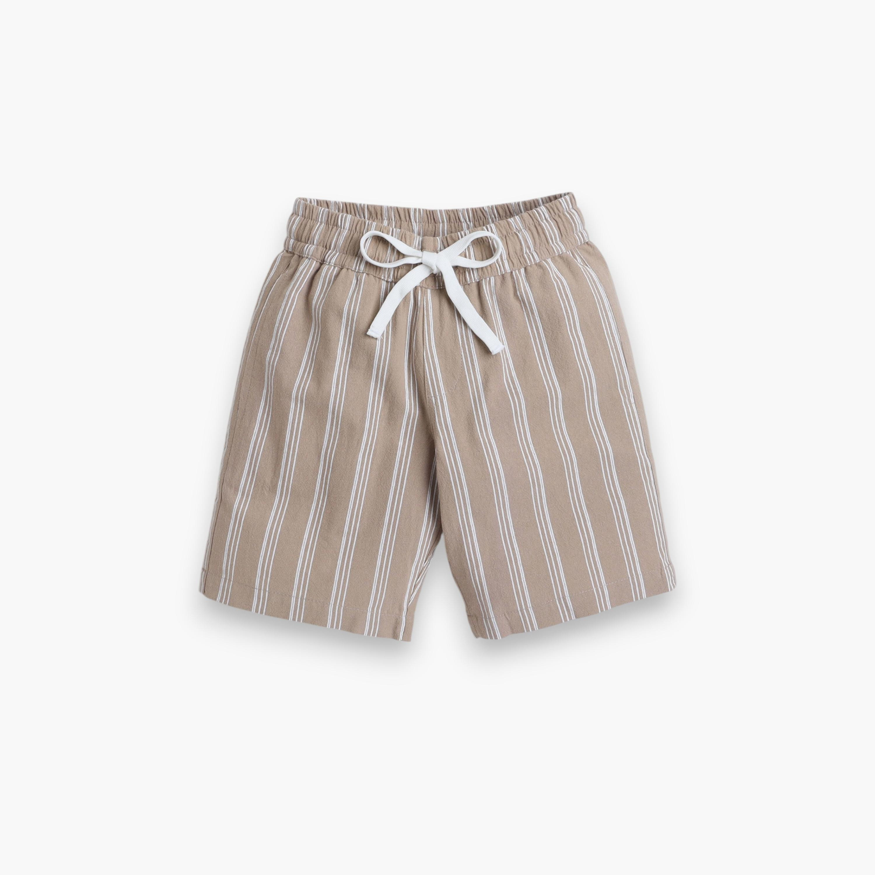 قميص مخطط بأكمام قصيرة مع شورت من قطعتين من فيكتور اند جين-boys-clothing-setsandcoords-image-3