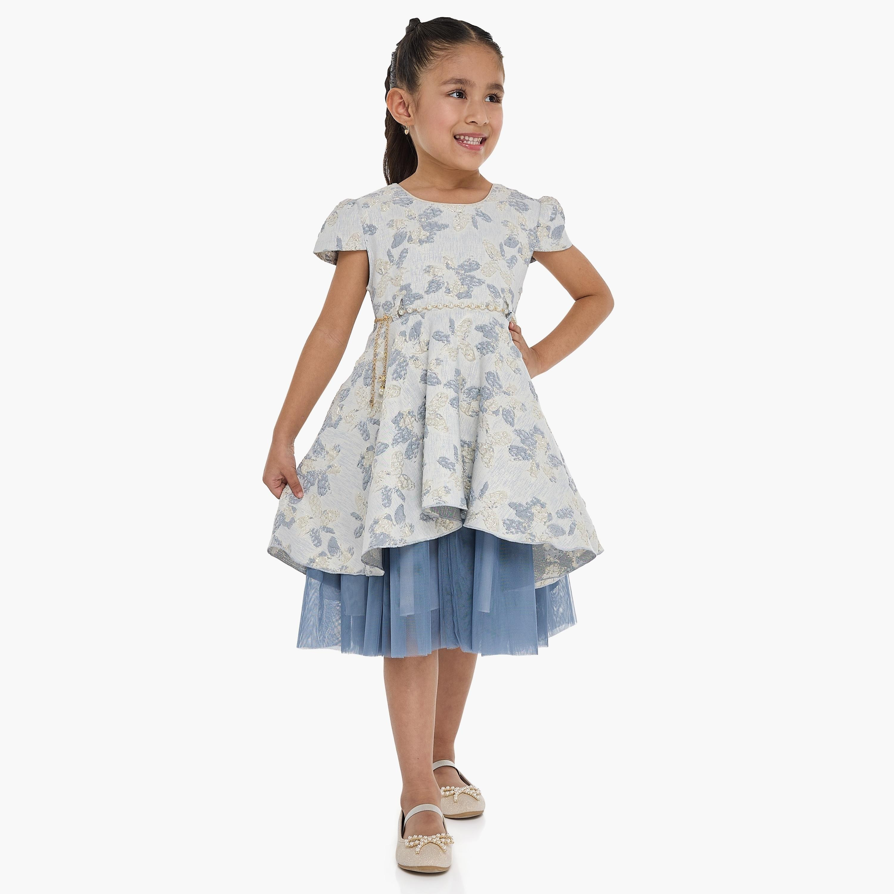 فستان بطبعة زهور وأكمام كاب من فيكتور اند جين-girls-clothing-dressesandjumpsuits-image-2