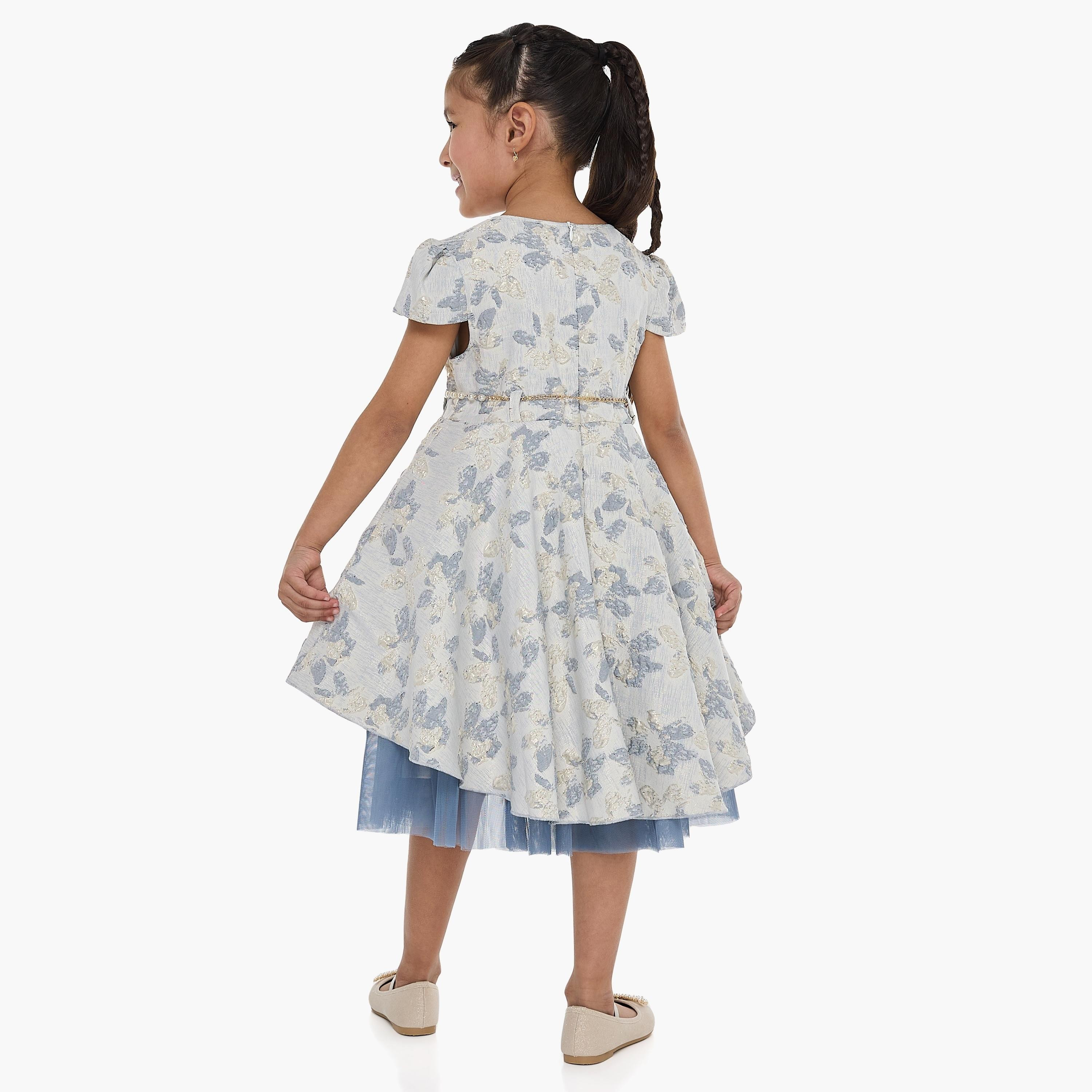 فستان بطبعة زهور وأكمام كاب من فيكتور اند جين-girls-clothing-dressesandjumpsuits-image-4