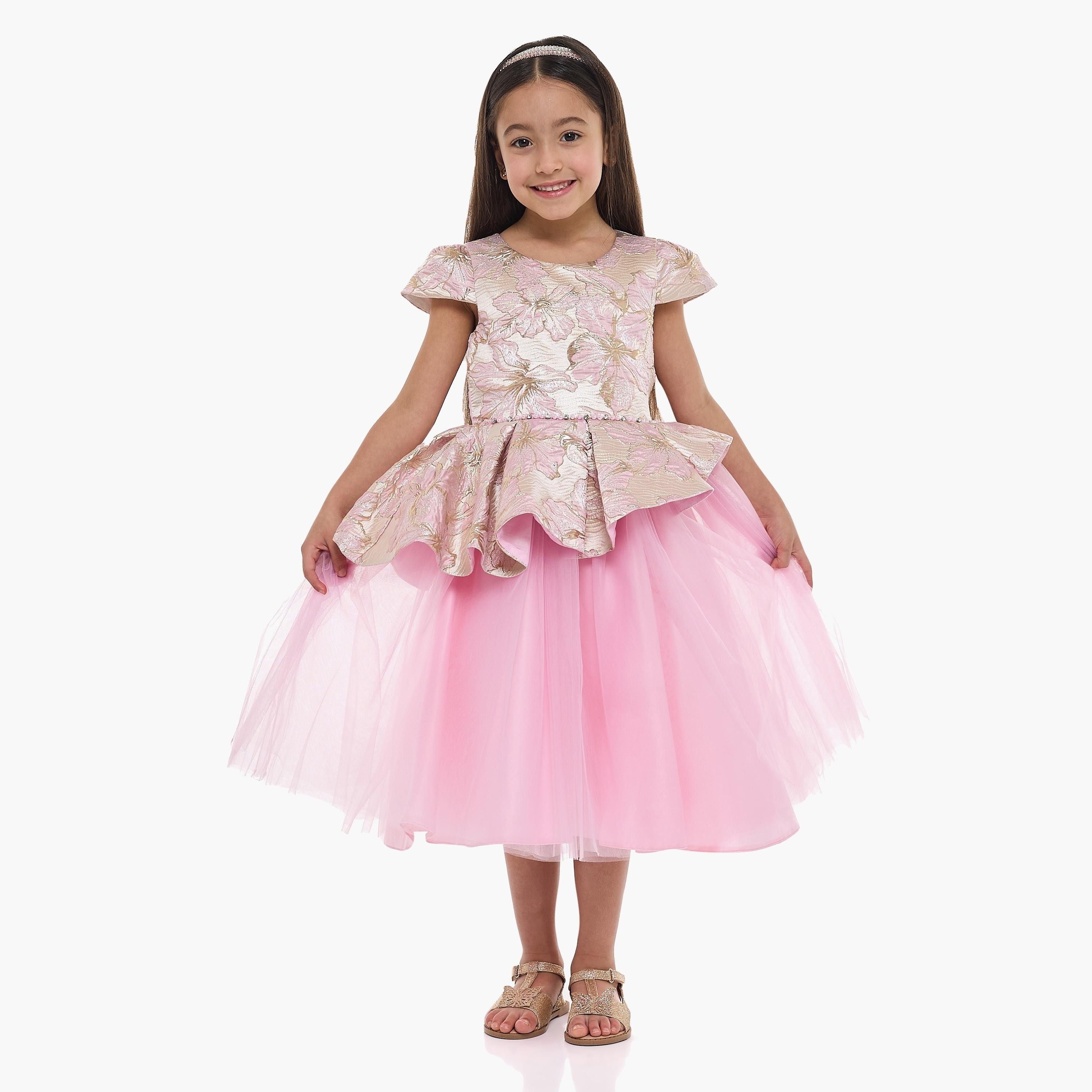 فستان بطبعة زهور وأكمام كاب من فيكتور اند جين-girls-clothing-dressesandjumpsuits-image-2