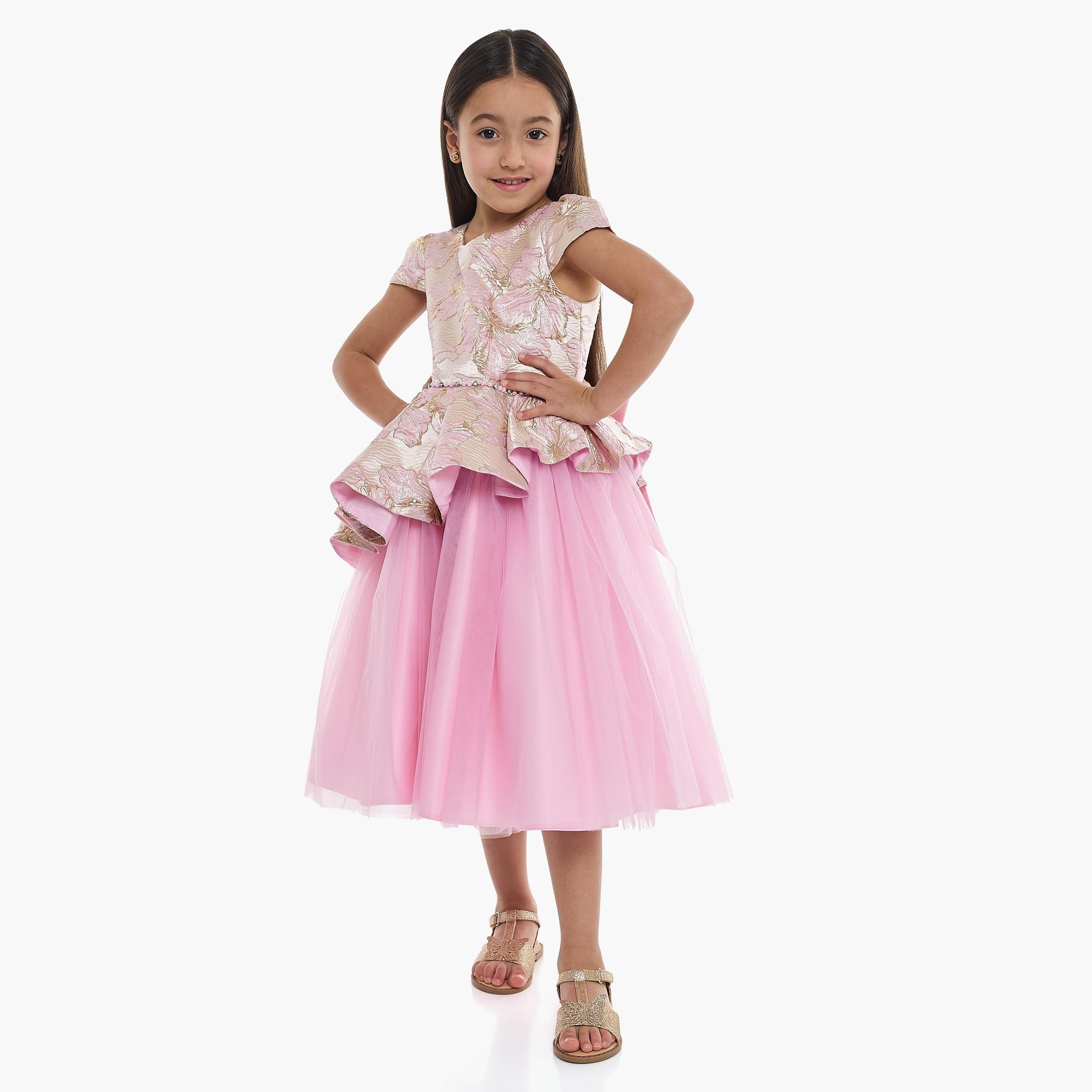 فستان بطبعة زهور وأكمام كاب من فيكتور اند جين-girls-clothing-dressesandjumpsuits-image-3
