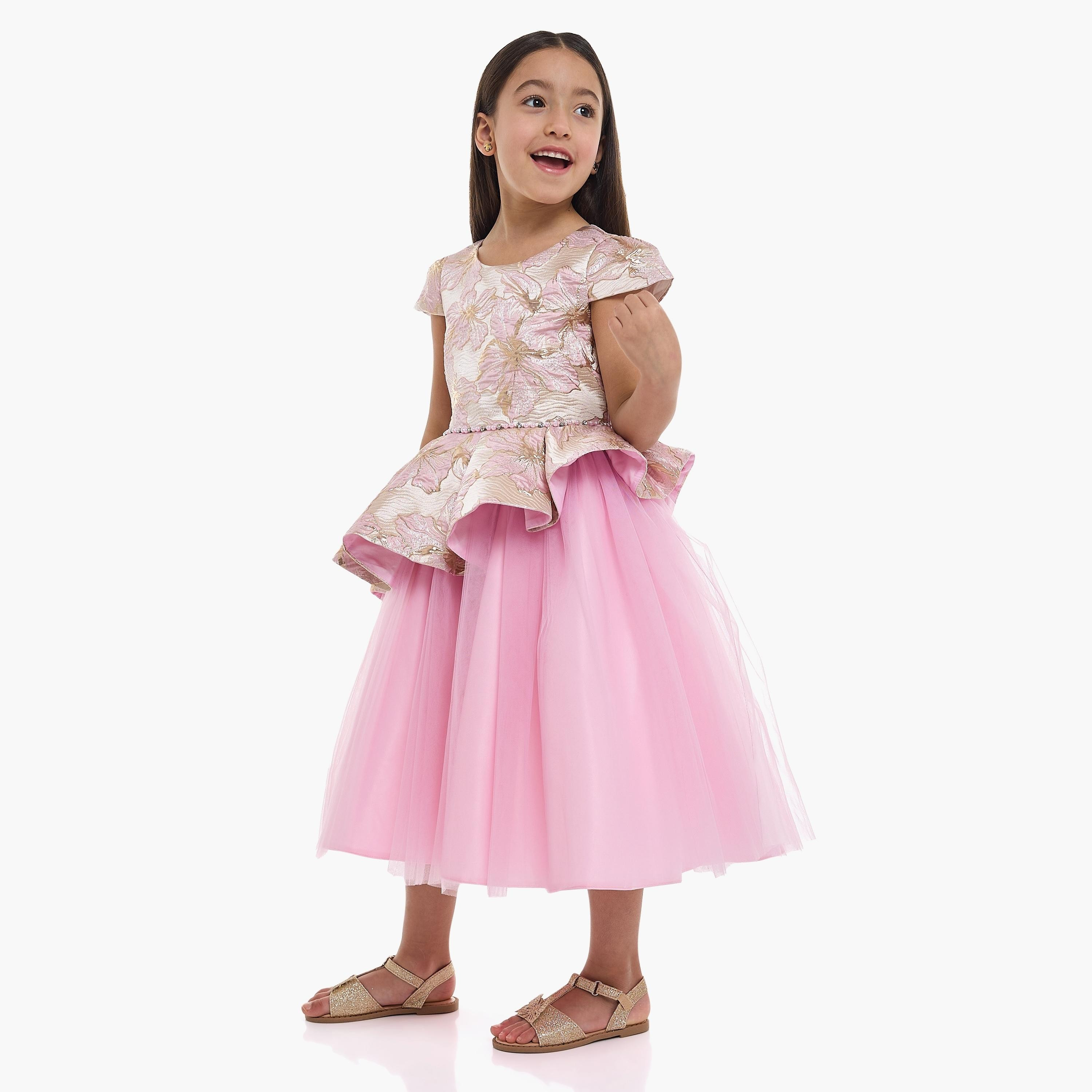 فستان بطبعة زهور وأكمام كاب من فيكتور اند جين-girls-clothing-dressesandjumpsuits-image-4