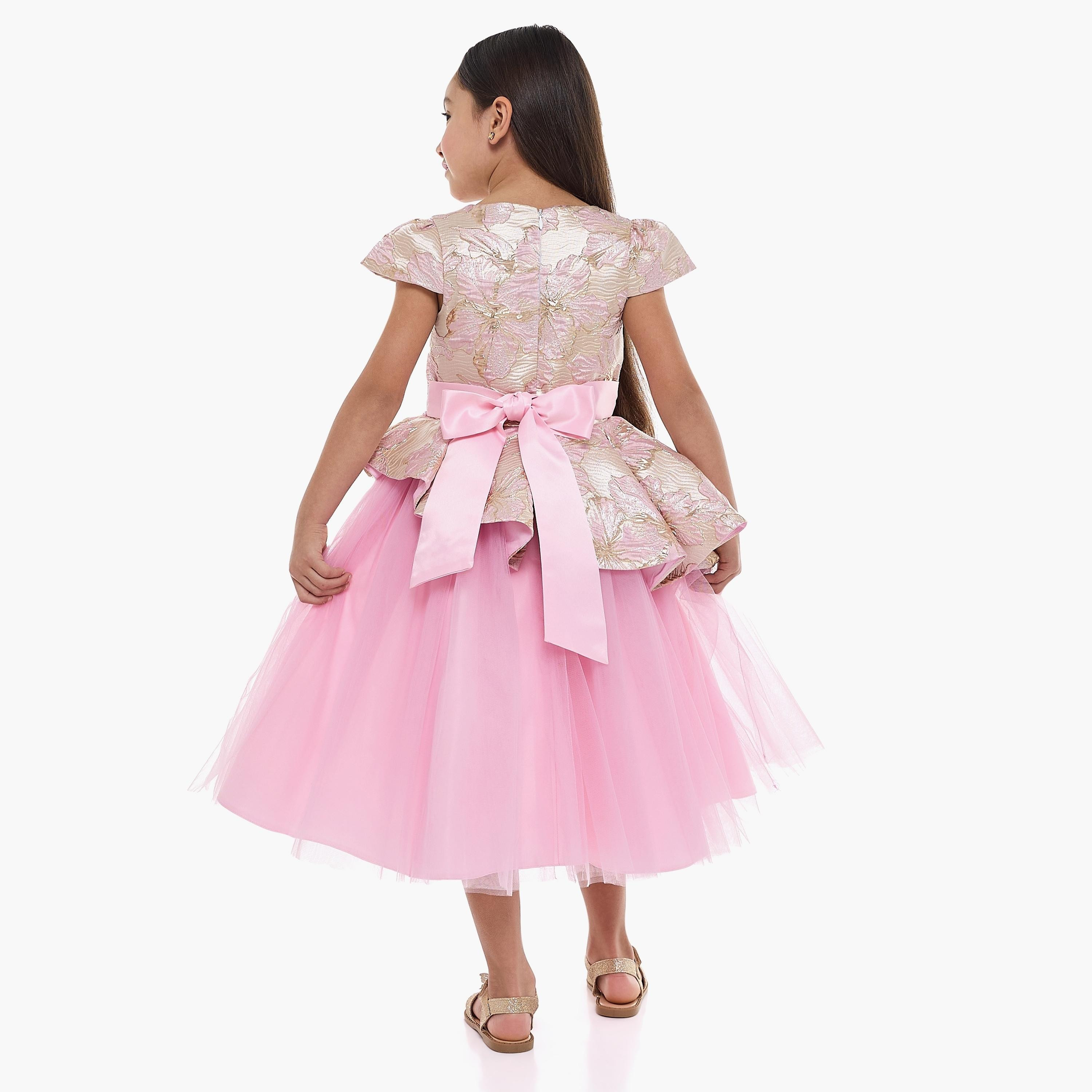فستان بطبعة زهور وأكمام كاب من فيكتور اند جين-girls-clothing-dressesandjumpsuits-image-5
