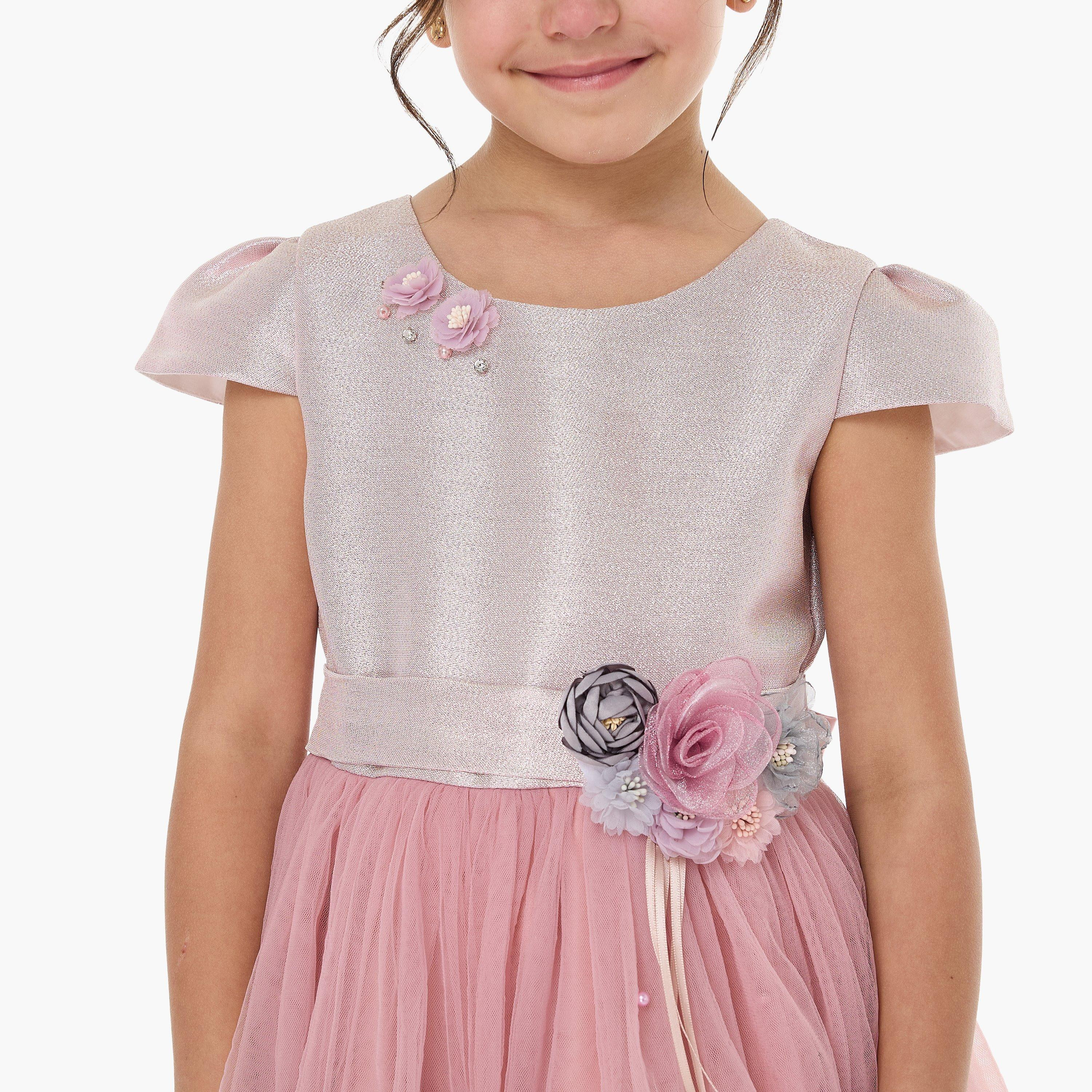 فستان بطبعة زهور وأكمام كاب من فيكتور اند جين-girls-clothing-dressesandjumpsuits-image-5
