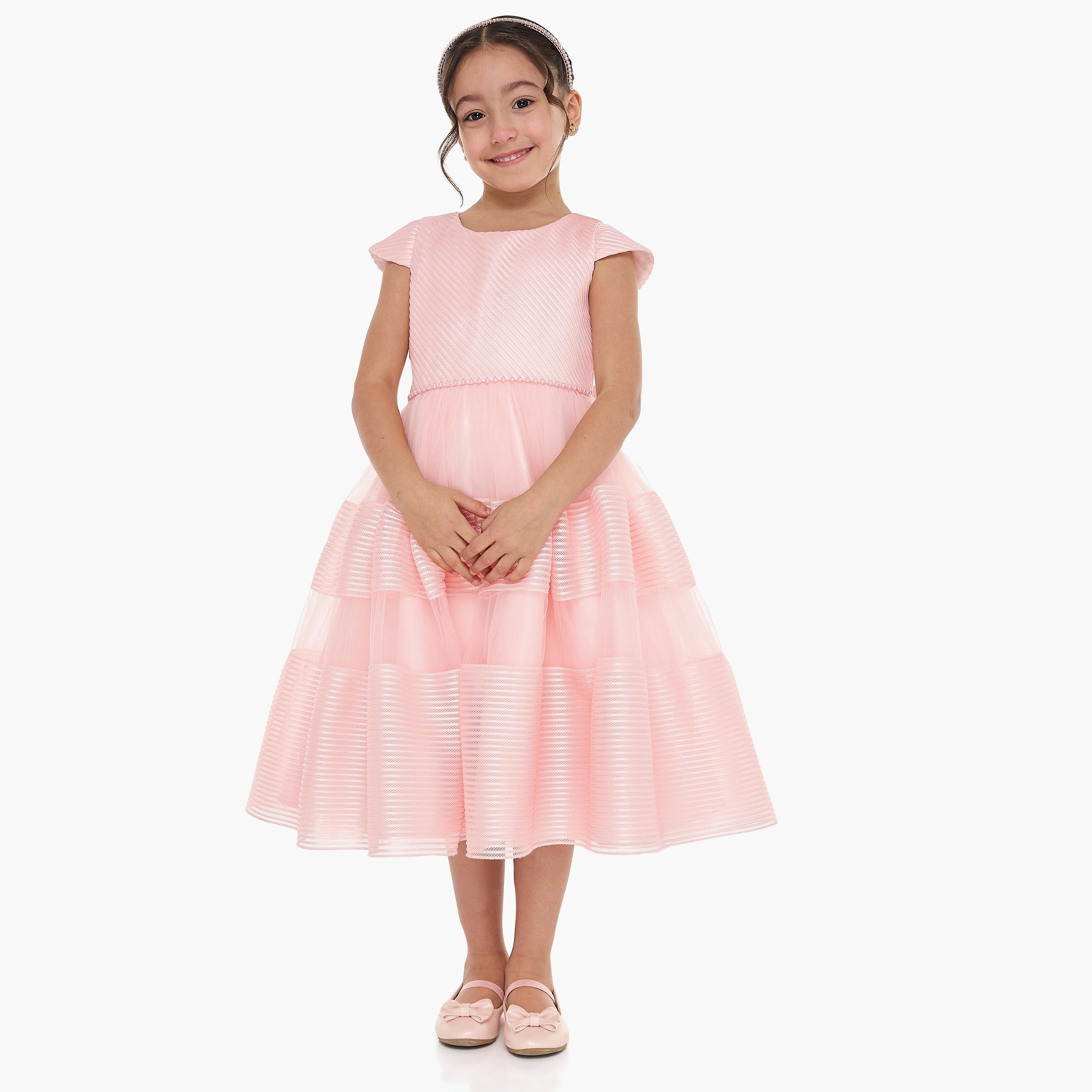 فستان مخطط بأكمام كاب من فيكتور اند جين-girls-clothing-dressesandjumpsuits-image-2