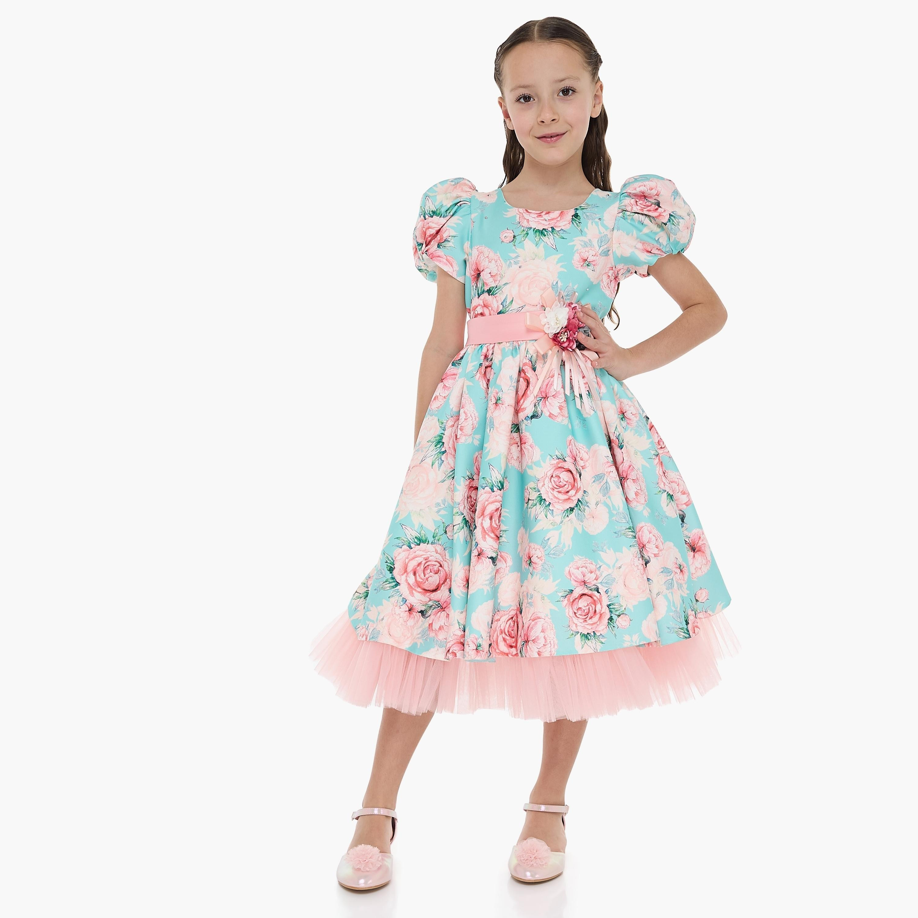 Victor and Jane Floral Printed Cap Sleeves Dress-girls-clothing-dressesandjumpsuits-image-2