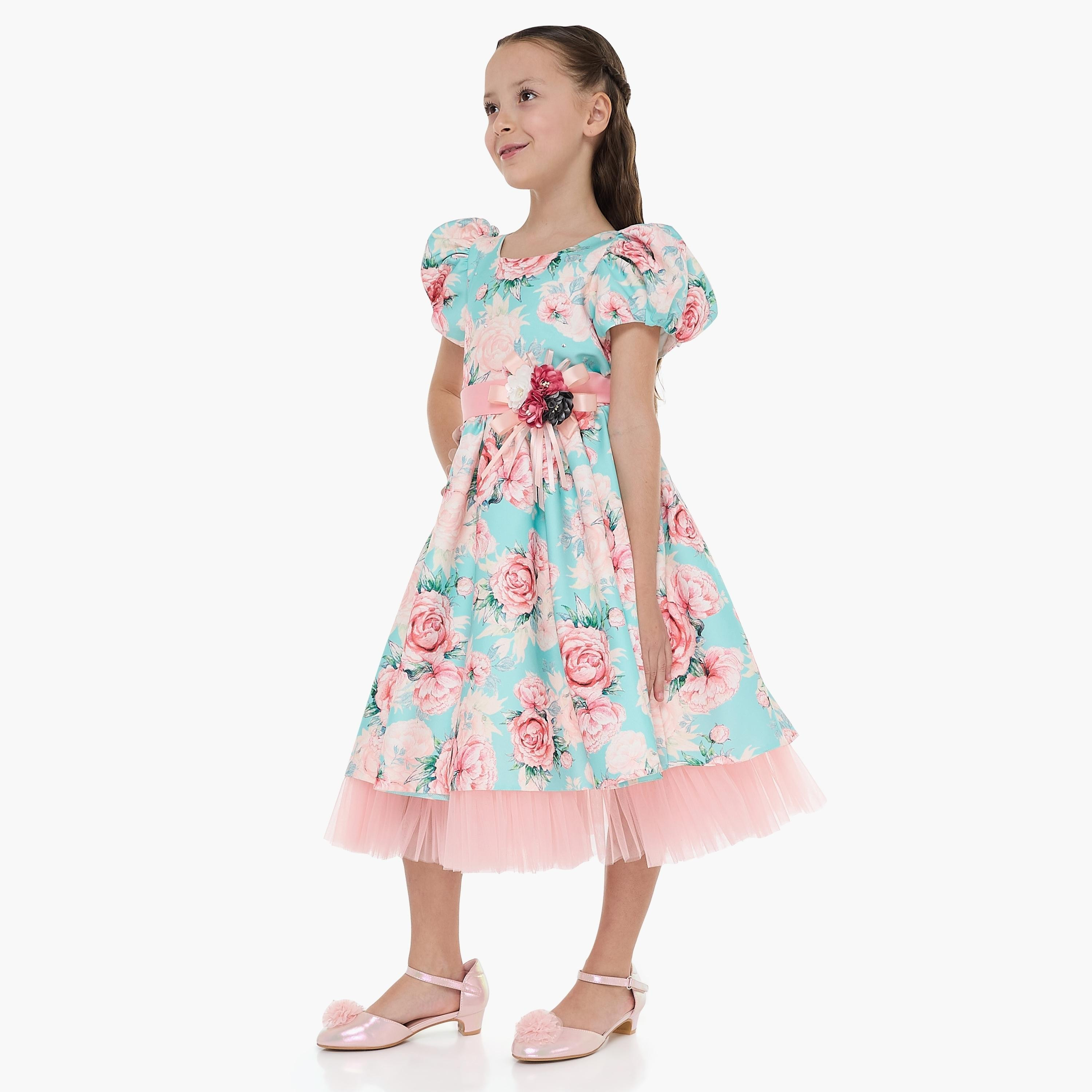 فستان بطبعة زهور وأكمام كاب من فيكتور اند جين-girls-clothing-dressesandjumpsuits-image-4