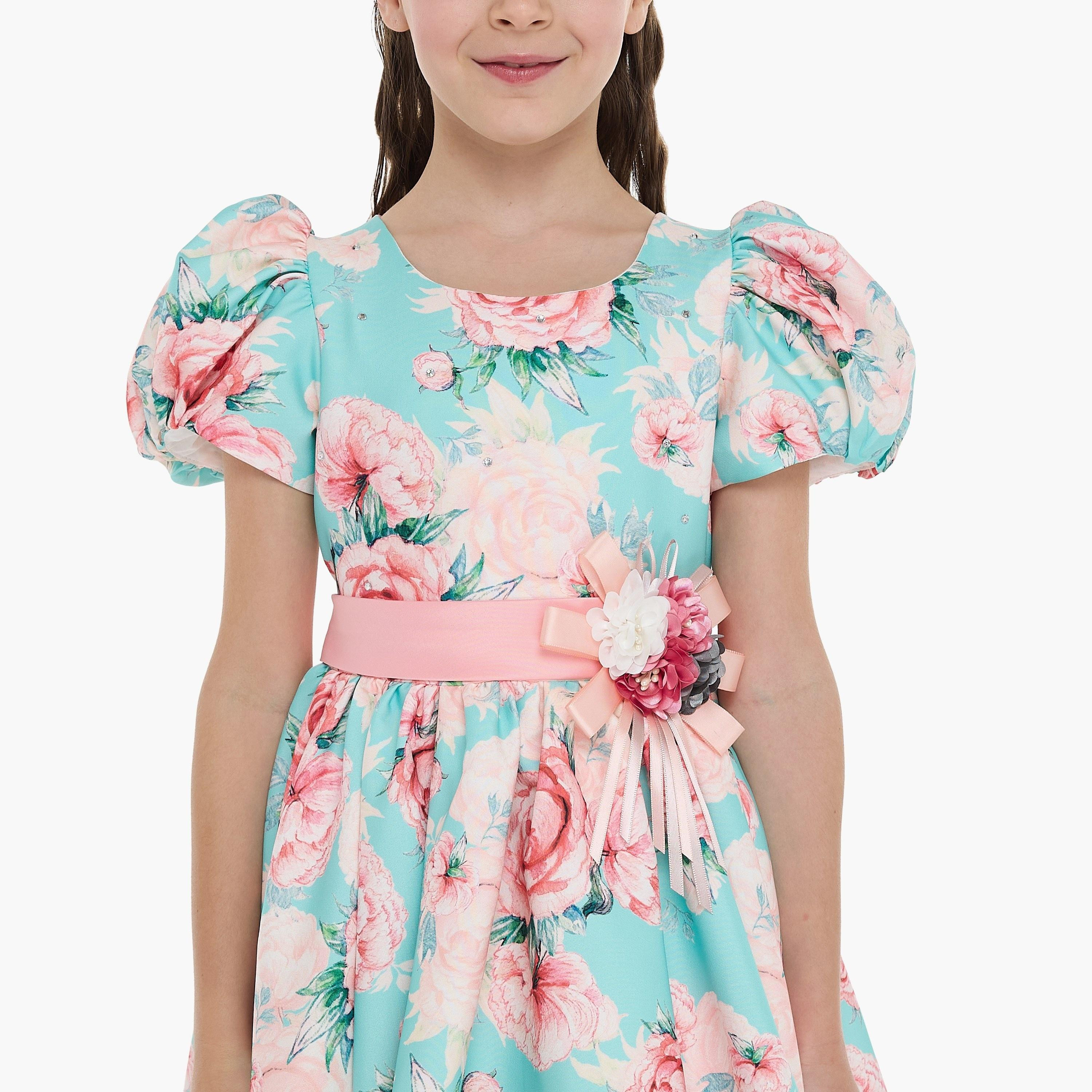 Victor and Jane Floral Printed Cap Sleeves Dress-girls-clothing-dressesandjumpsuits-image-6