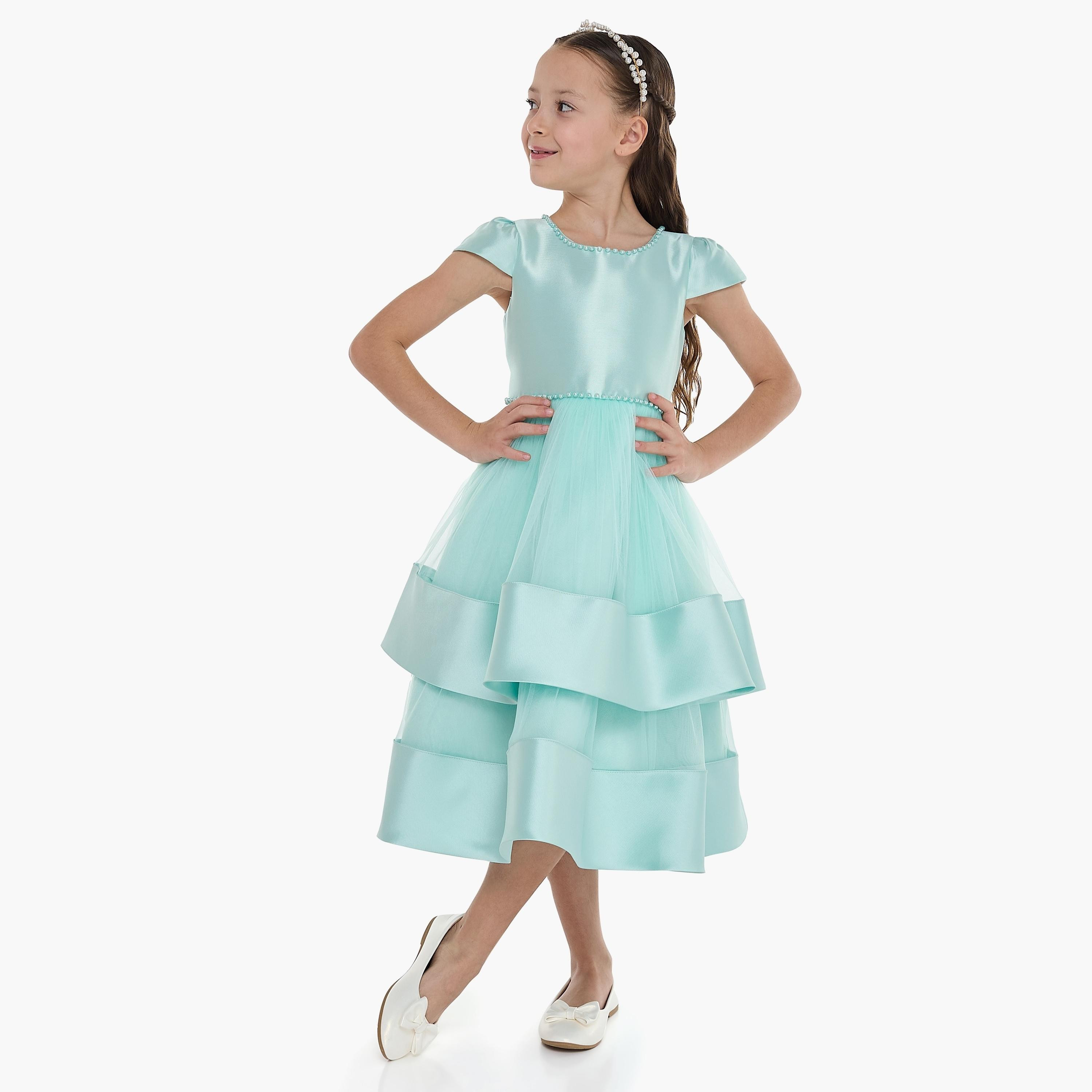 فستان سادة بأكمام كاب من فيكتور اند جين-girls-clothing-dressesandjumpsuits-image-1