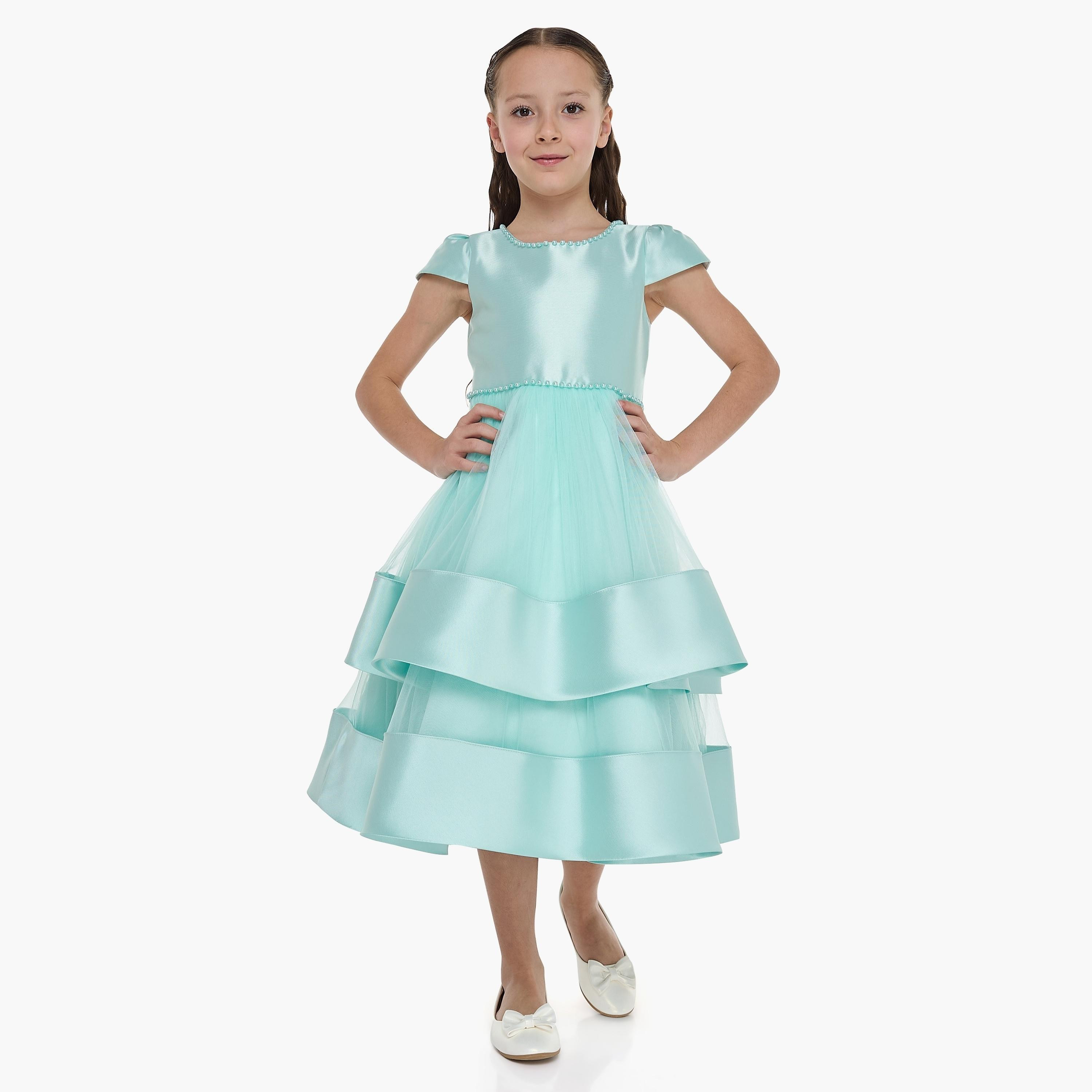فستان سادة بأكمام كاب من فيكتور اند جين-girls-clothing-dressesandjumpsuits-image-2