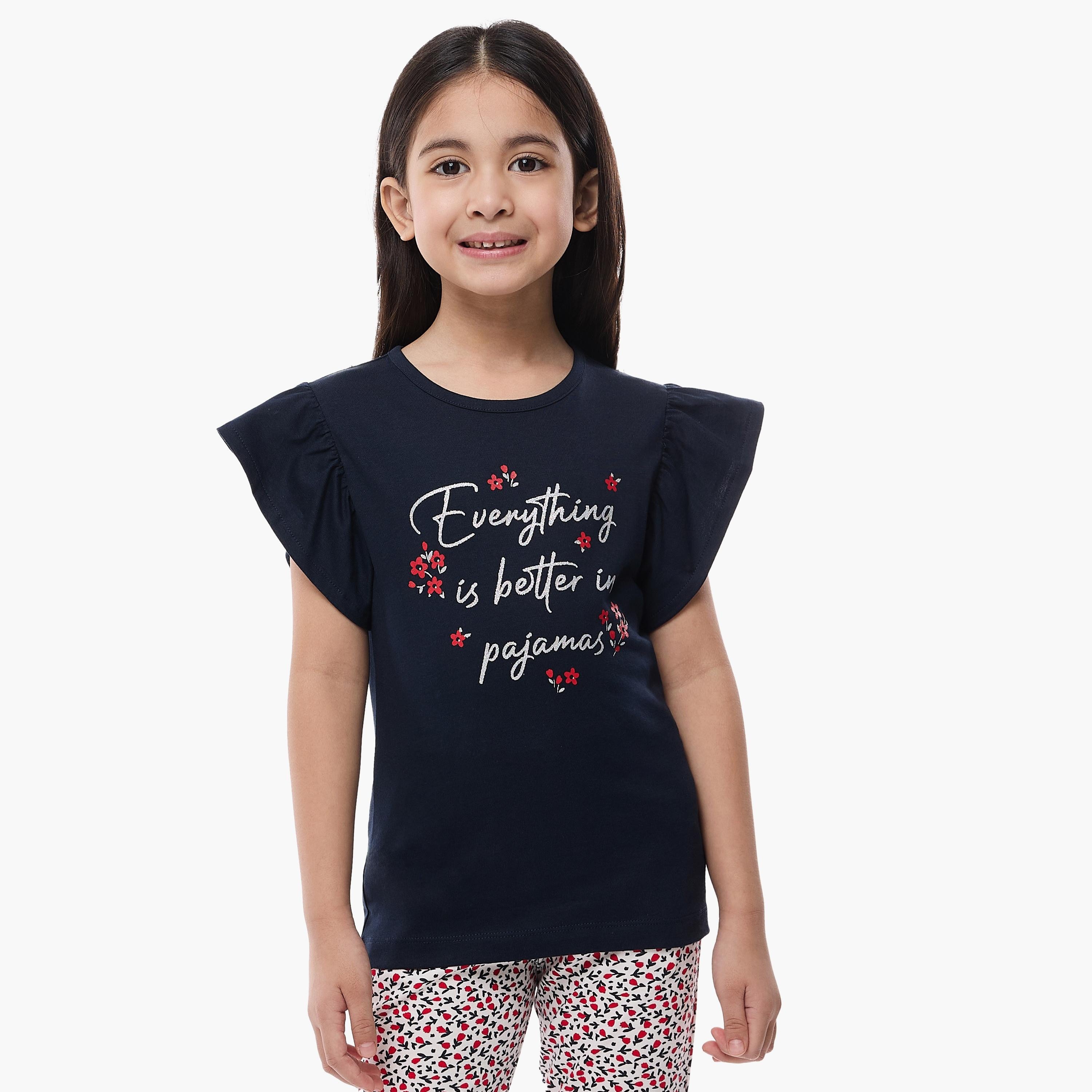 Victor and Jane 2-Piece Printed Cap Sleeves T-Shirt with Pyjama-girls-clothing-nightwear-image-2