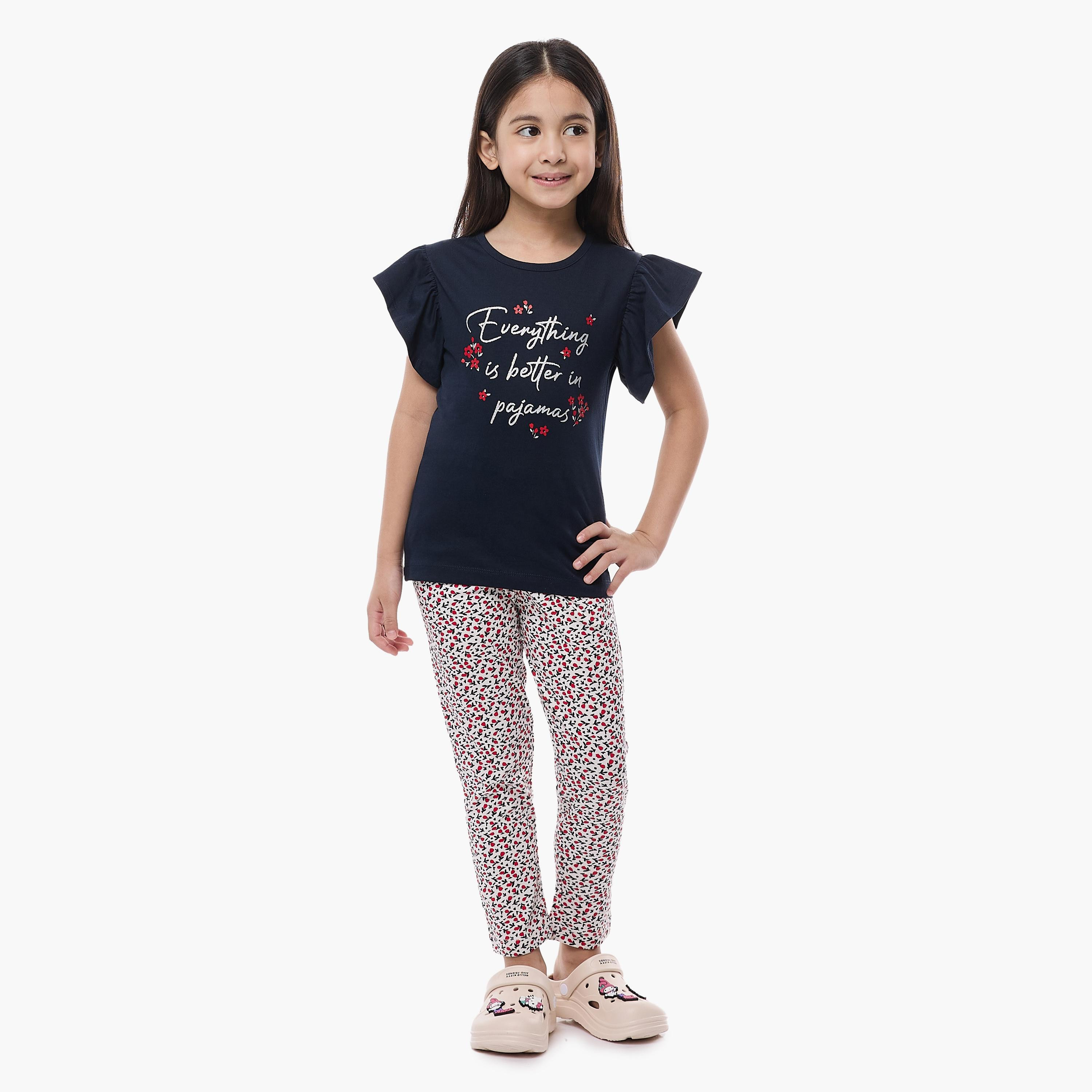 Victor and Jane 2-Piece Printed Cap Sleeves T-Shirt with Pyjama-girls-clothing-nightwear-image-4
