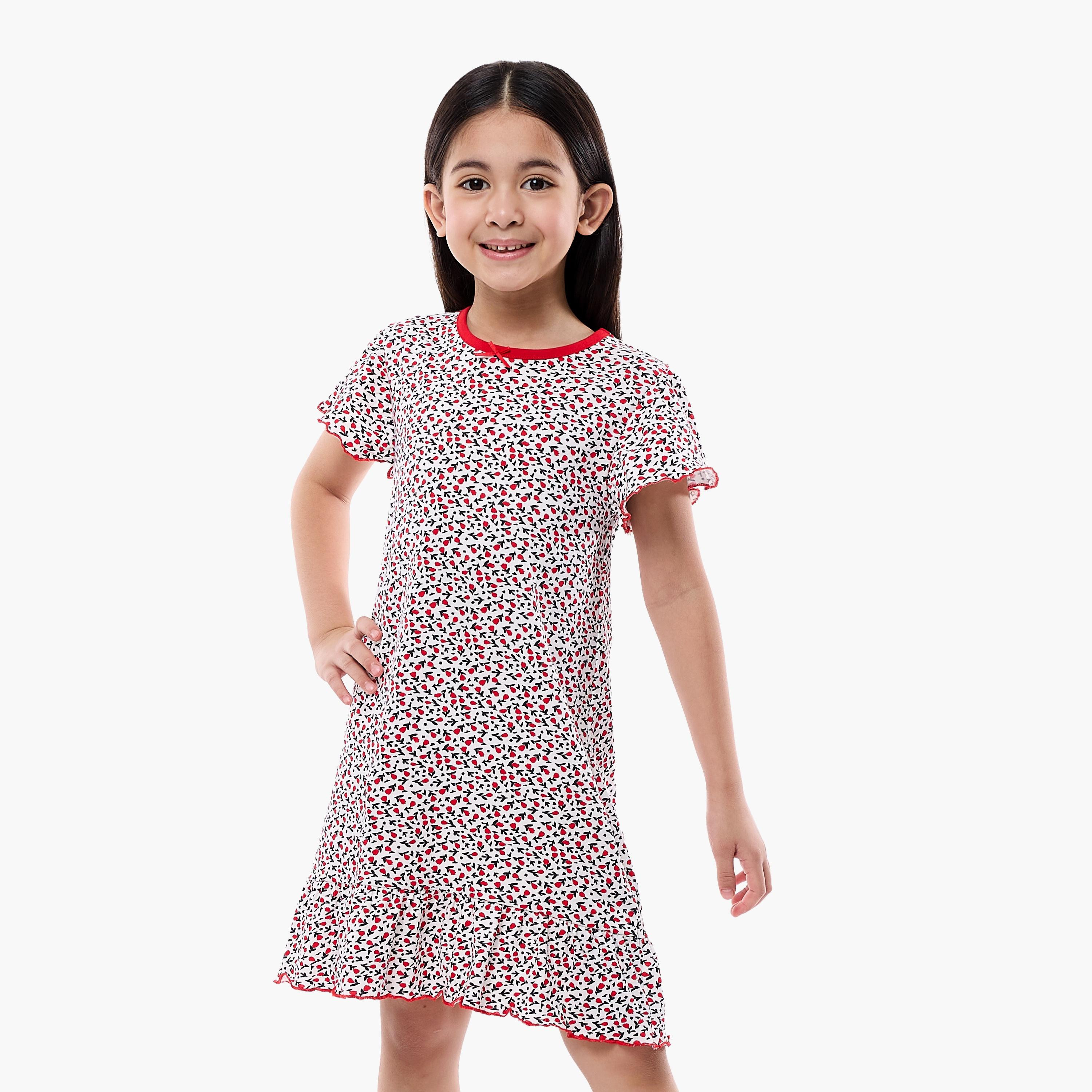 فستان مطبوع بأكمام قصيرة من فيكتور اند جين-girls-clothing-nightwear-image-1