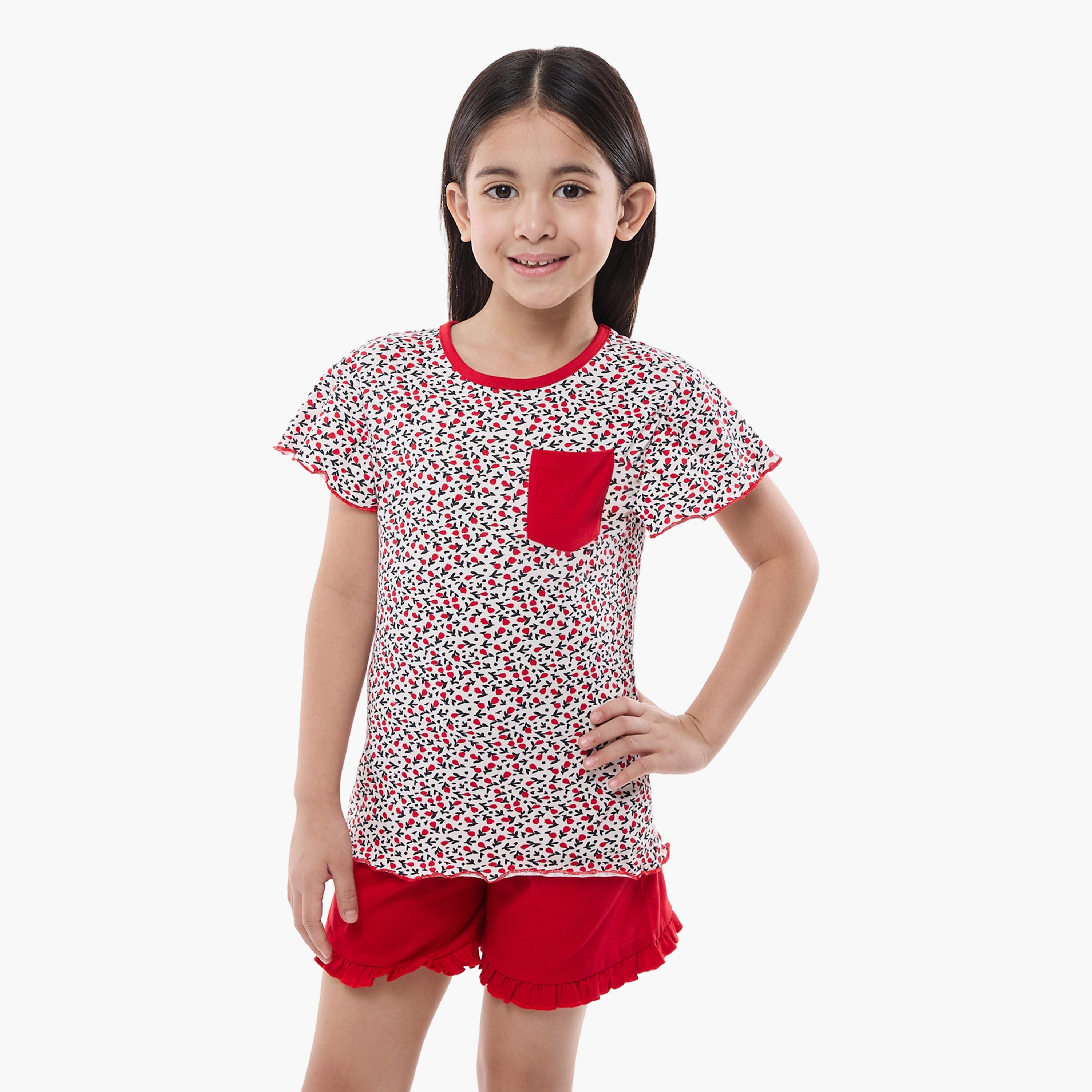Victor and Jane 2-Piece Printed Cap Sleeves T-Shirt with Shorts-girls-clothing-nightwear-image-2