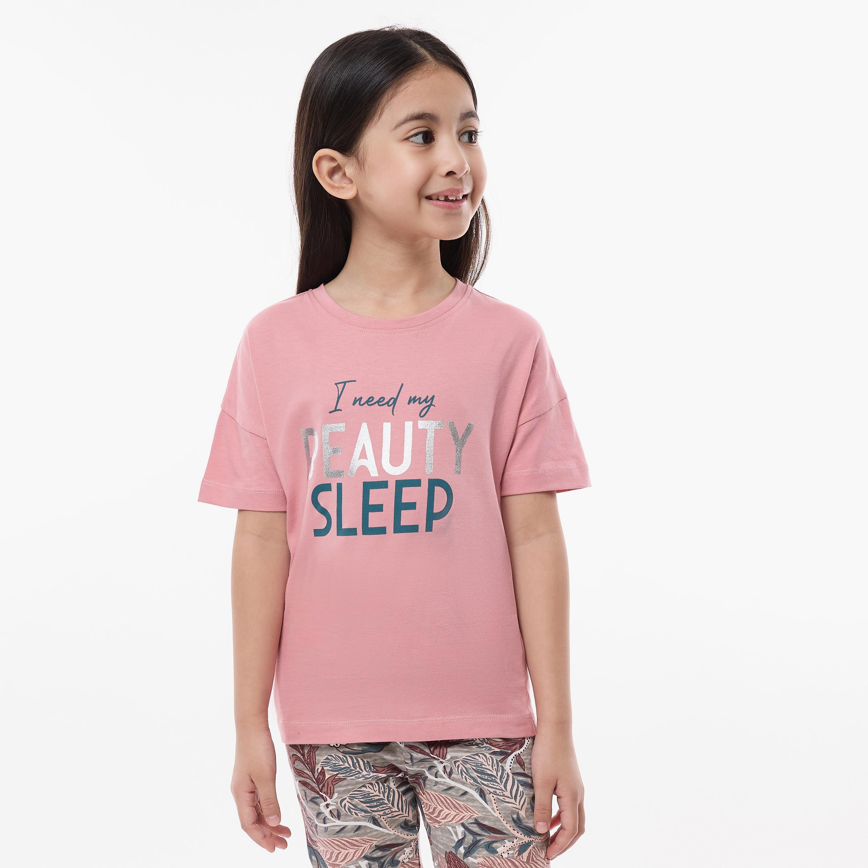 تي شيرت مطبوع بأكمام قصيرة مع بيجاما من قطعتين من فيكتور اند جين-baby-girls-clothing-nightwear-pyjamasets-image-3