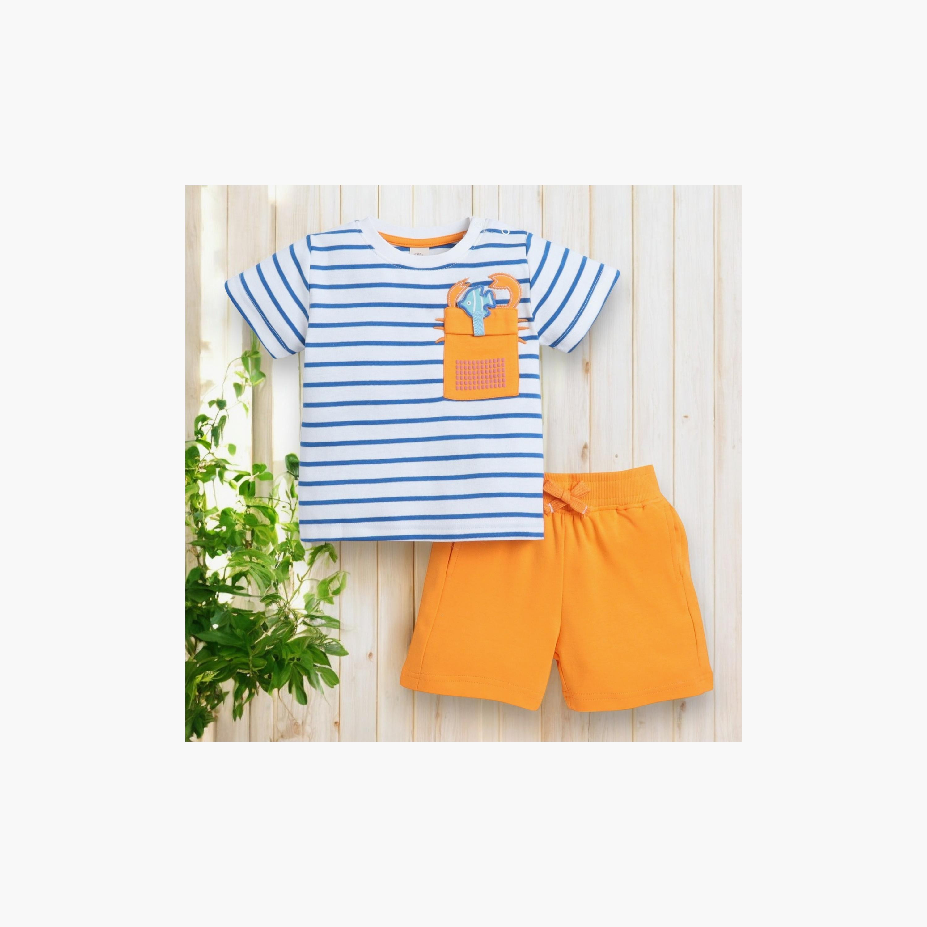 تي شيرت مخطط بأكمام قصيرة مع شورت من قطعتين من فيكتور اند جين-baby-boys-clothing-setsandcoords-image-6