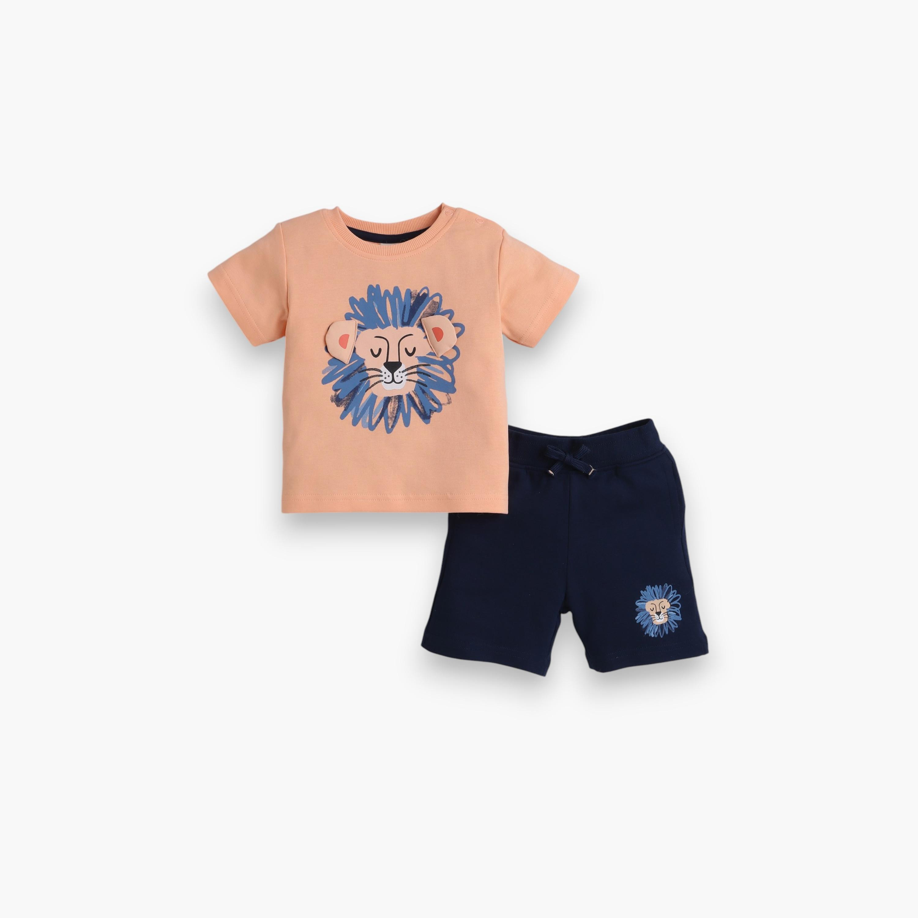 تي شيرت مطبوع بأكمام قصيرة مع شورت من قطعتين من فيكتور اند جين-baby-boys-clothing-setsandcoords-image-1