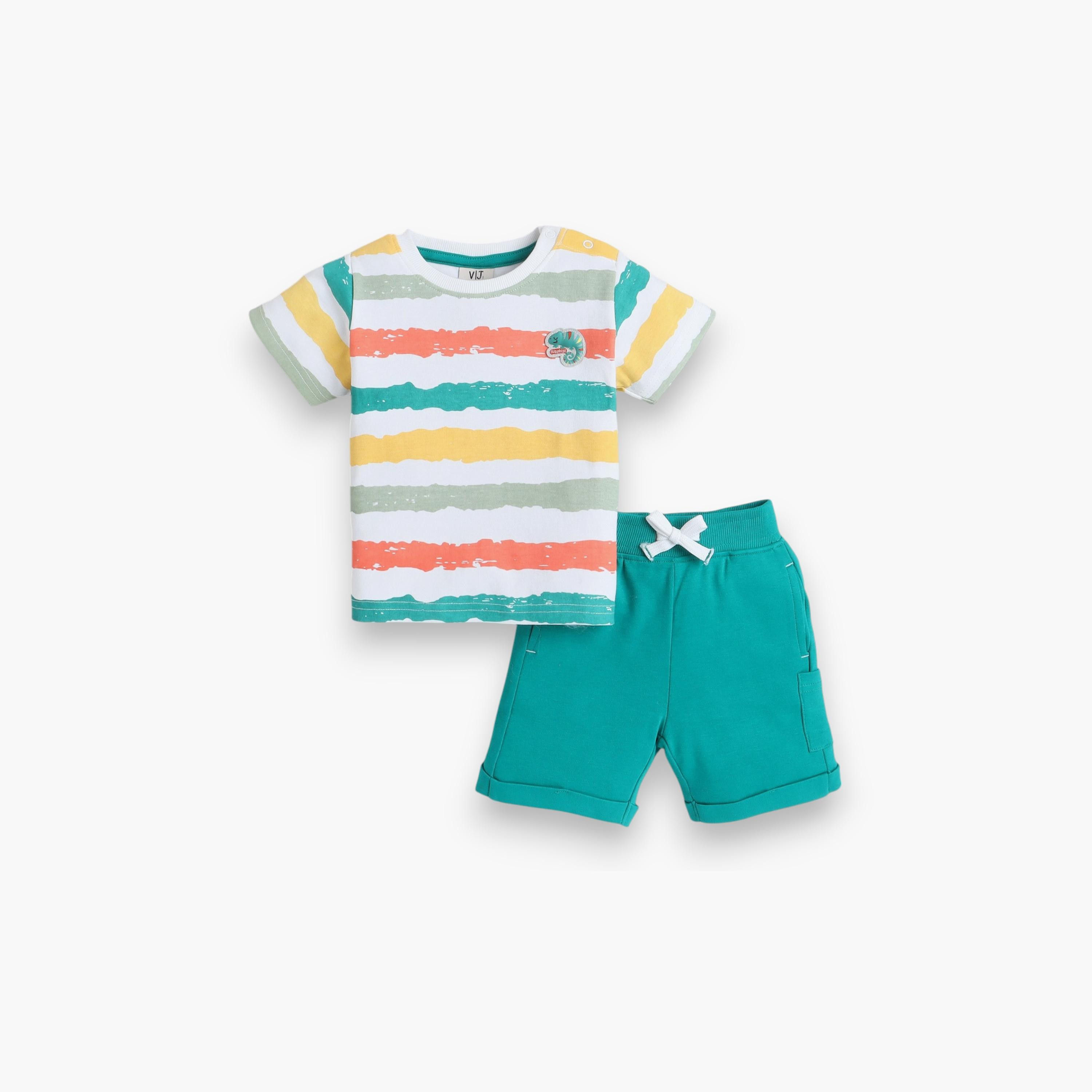 Victor and Jane 2-Piece Striped Short Sleeves T-Shirt with Shorts-baby-boys-clothing-setsandcoords-image-1